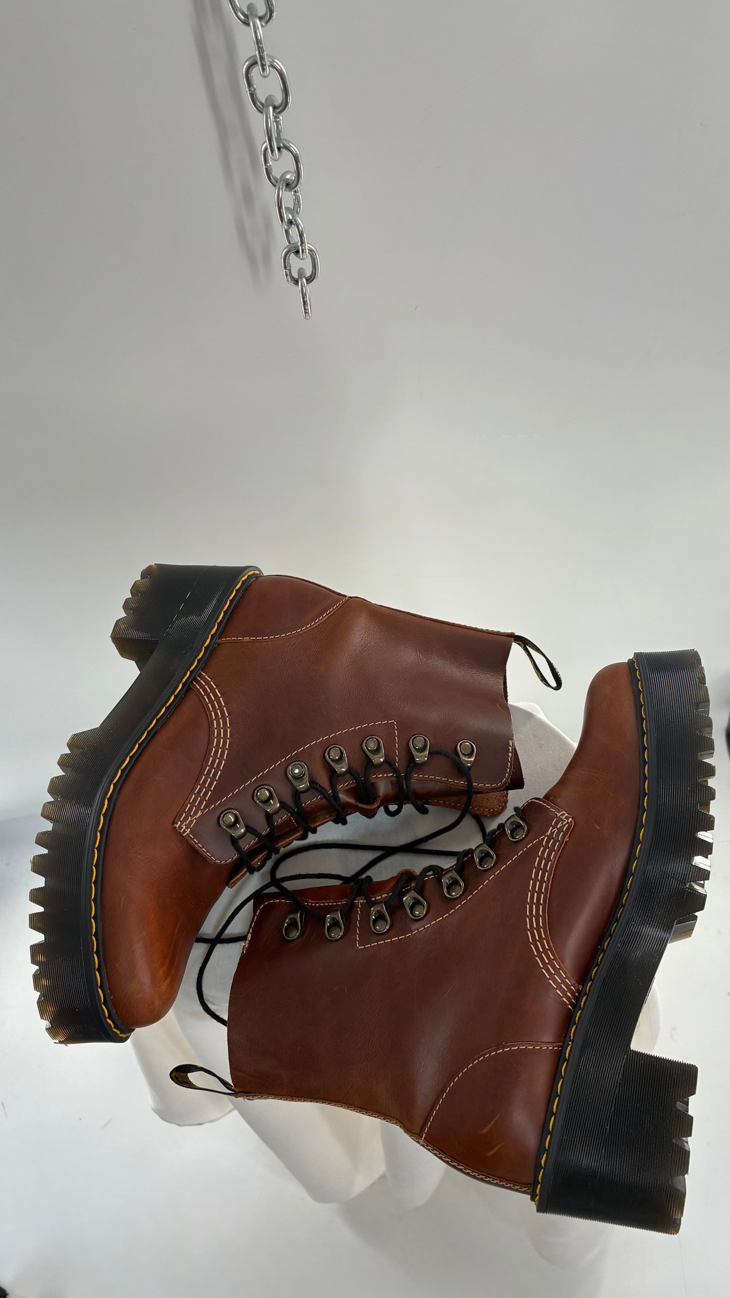 DR. MARTENS Leona Saddle Leather Platform Boots (9L)