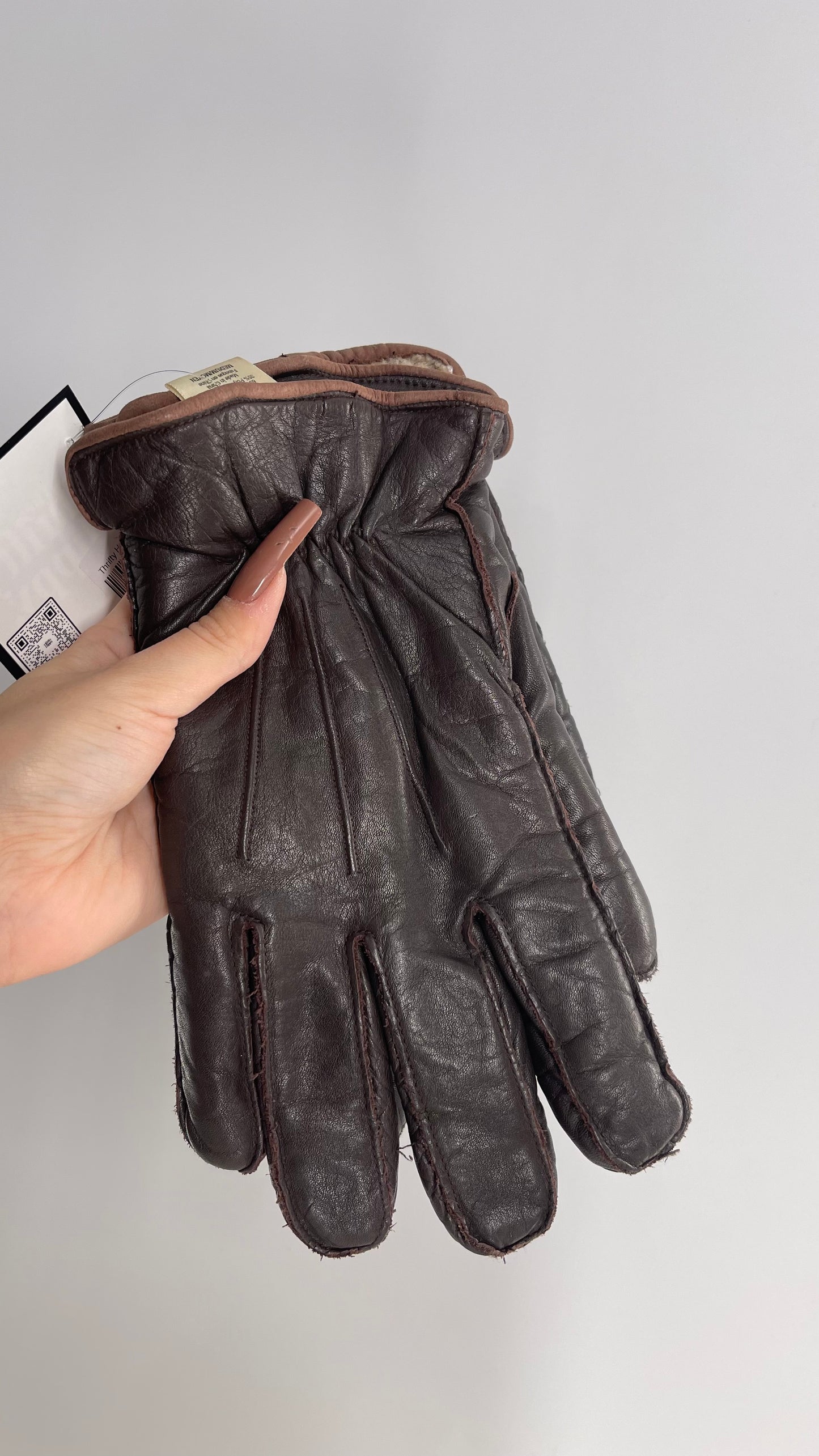 Vintage Eddie Bauer Brown Leather Lined Gloves (Medium)