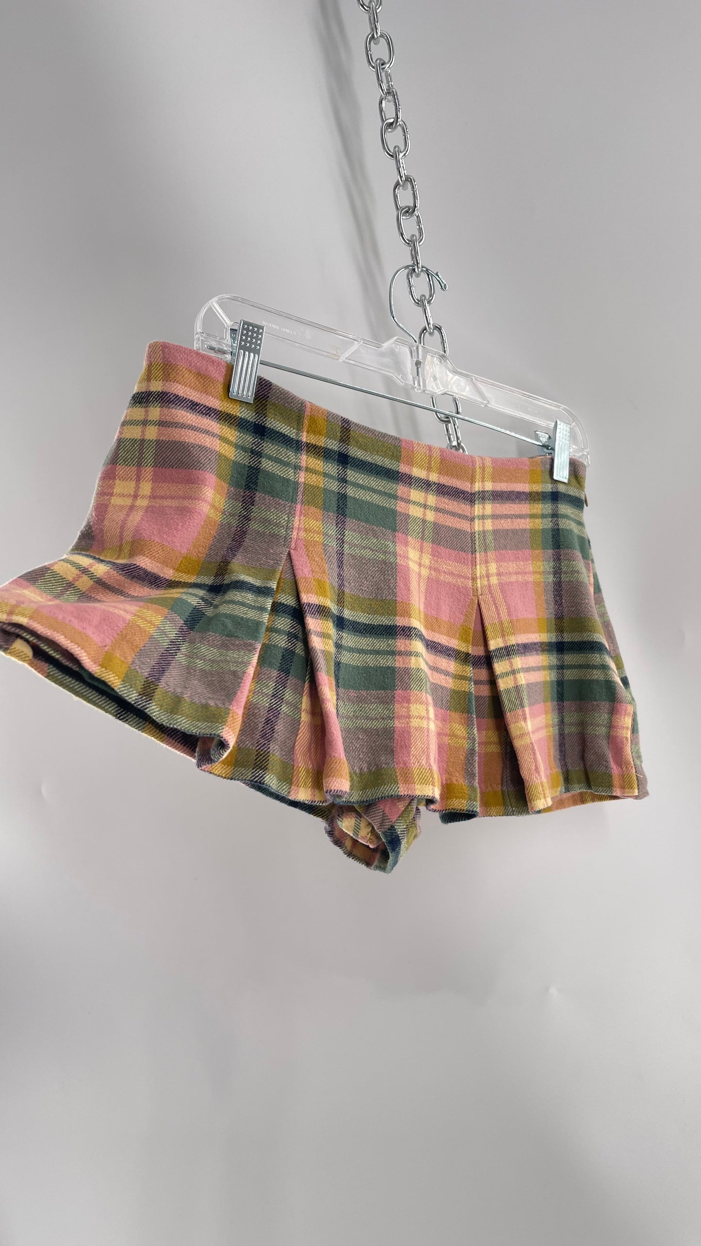 Free People Pink Plaid Pleated Micro Mini Skort with Tags Attached (4)