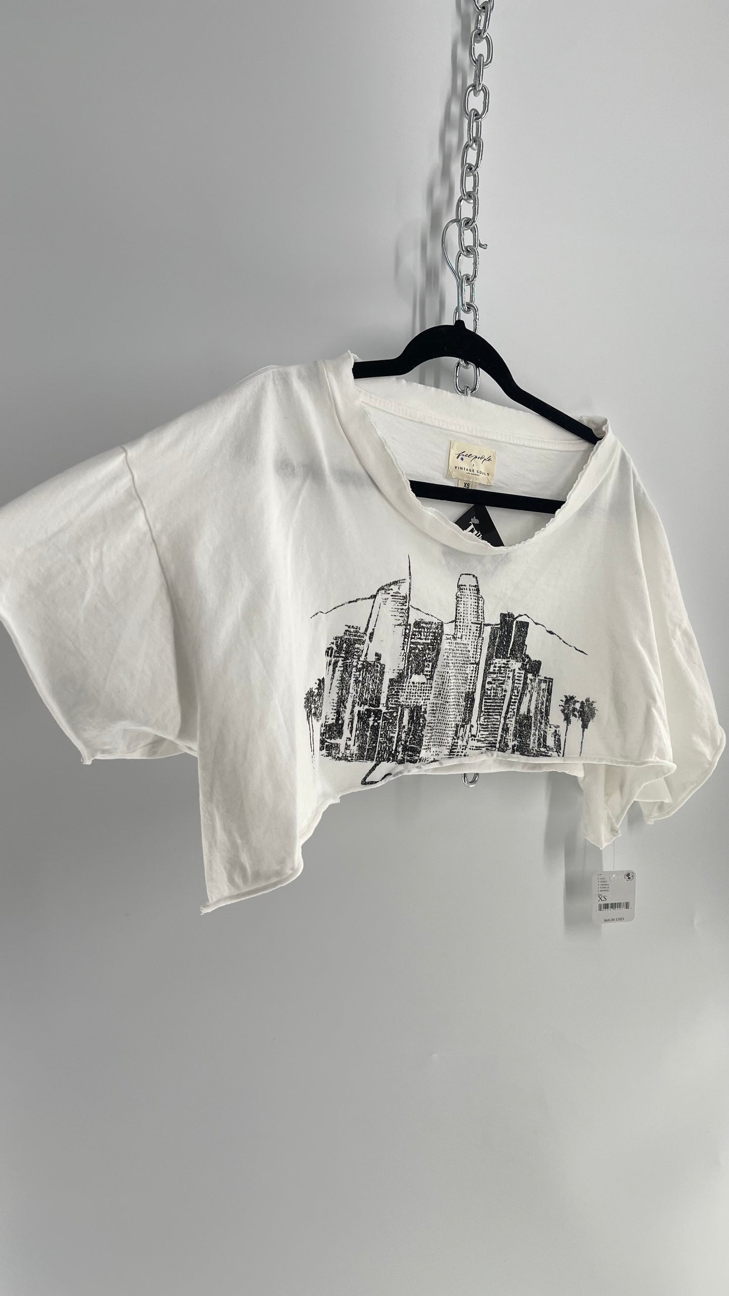 Free People X Vintage Souls Cropped Distressed NYC City Scape T (XS)