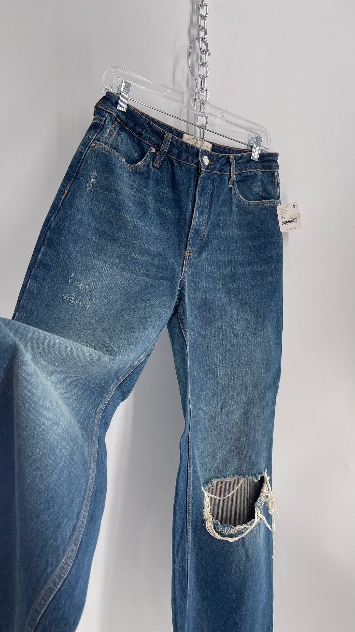 Free People Medium Wash Ripped Flare Jeans with Tags Attached (27)