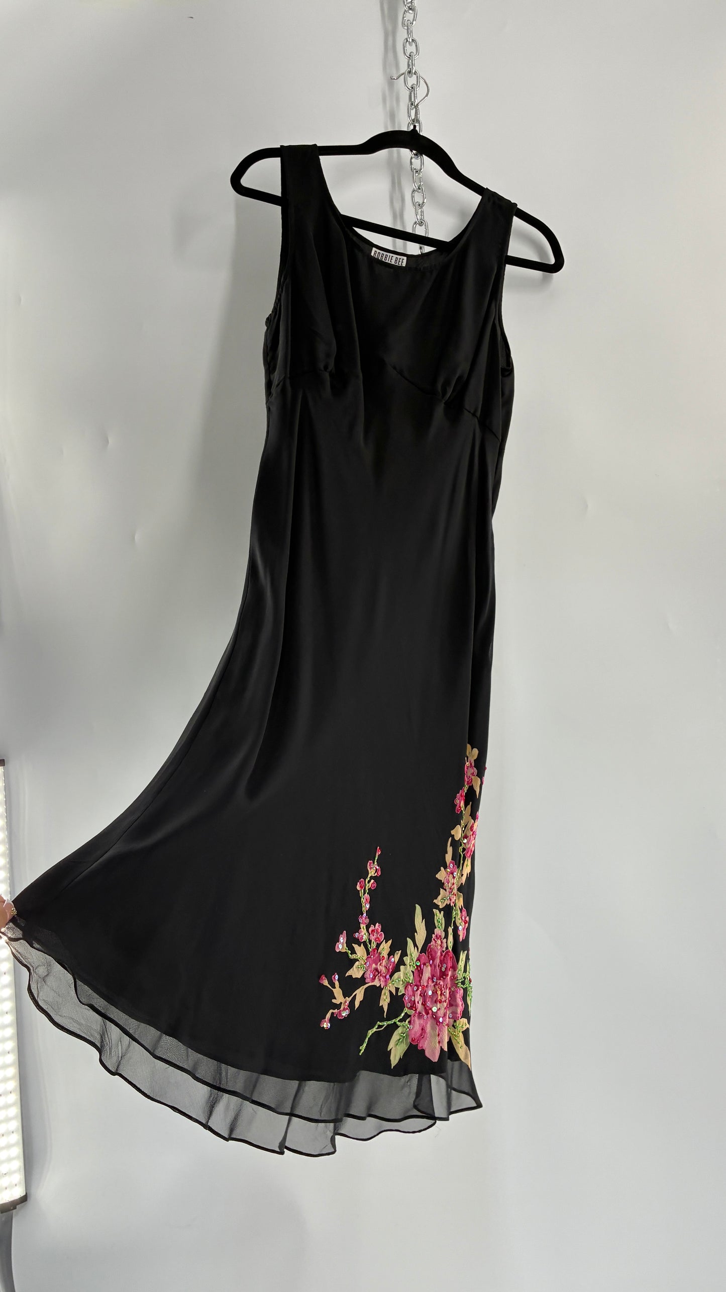 Vintage 1990s ROBBIE BEE 100% Silk Black Gown with Underbust Stitch and Matching Tie Bust Blouse (8)