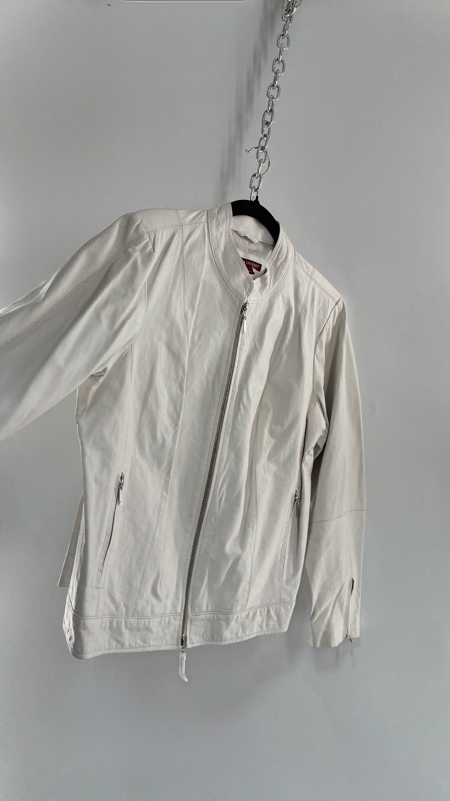 Deadstock Vintage JESSICA LONDON White Genuine Leather Paneled Motorcycle Jacket (16)