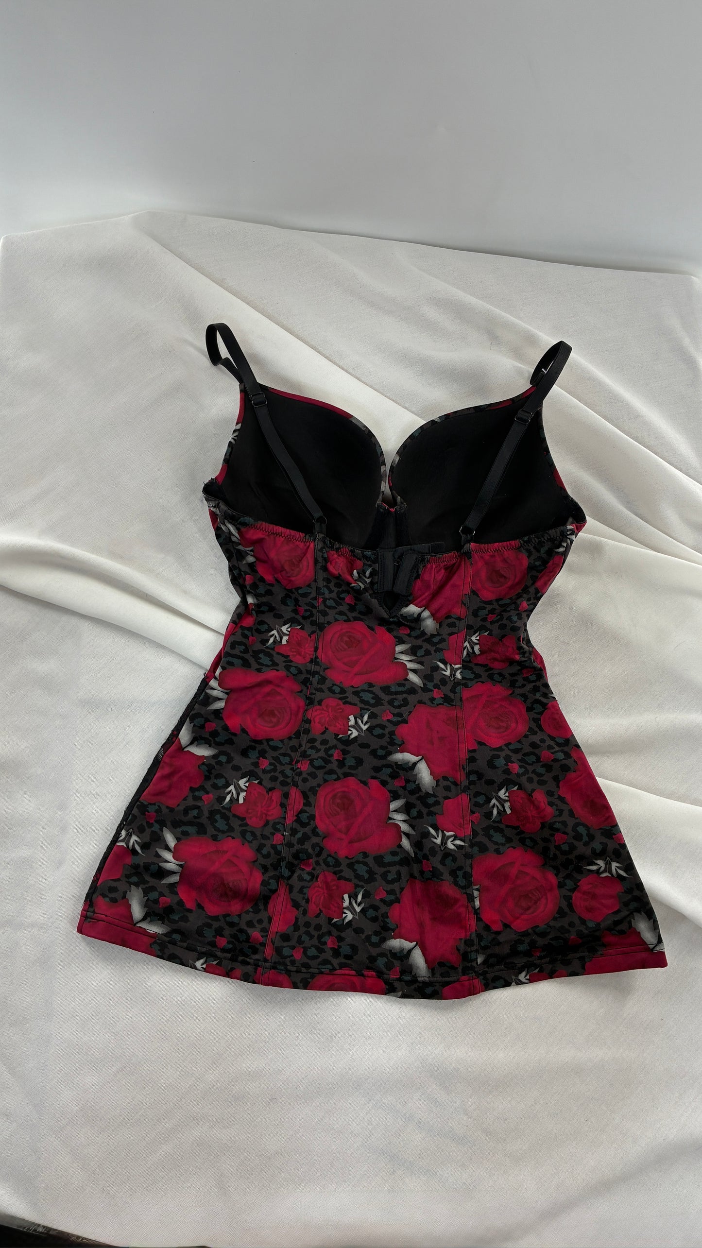 Vintage FLEXEES Rose & Leopard Graphic Thick Lycra Camisole (34C)