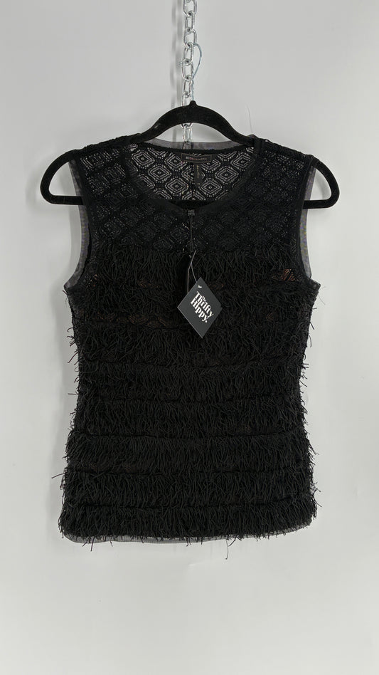 Deadstock Vintage BCBG MAXAZRIA Auden Black Fringe And Lace Top (XS)