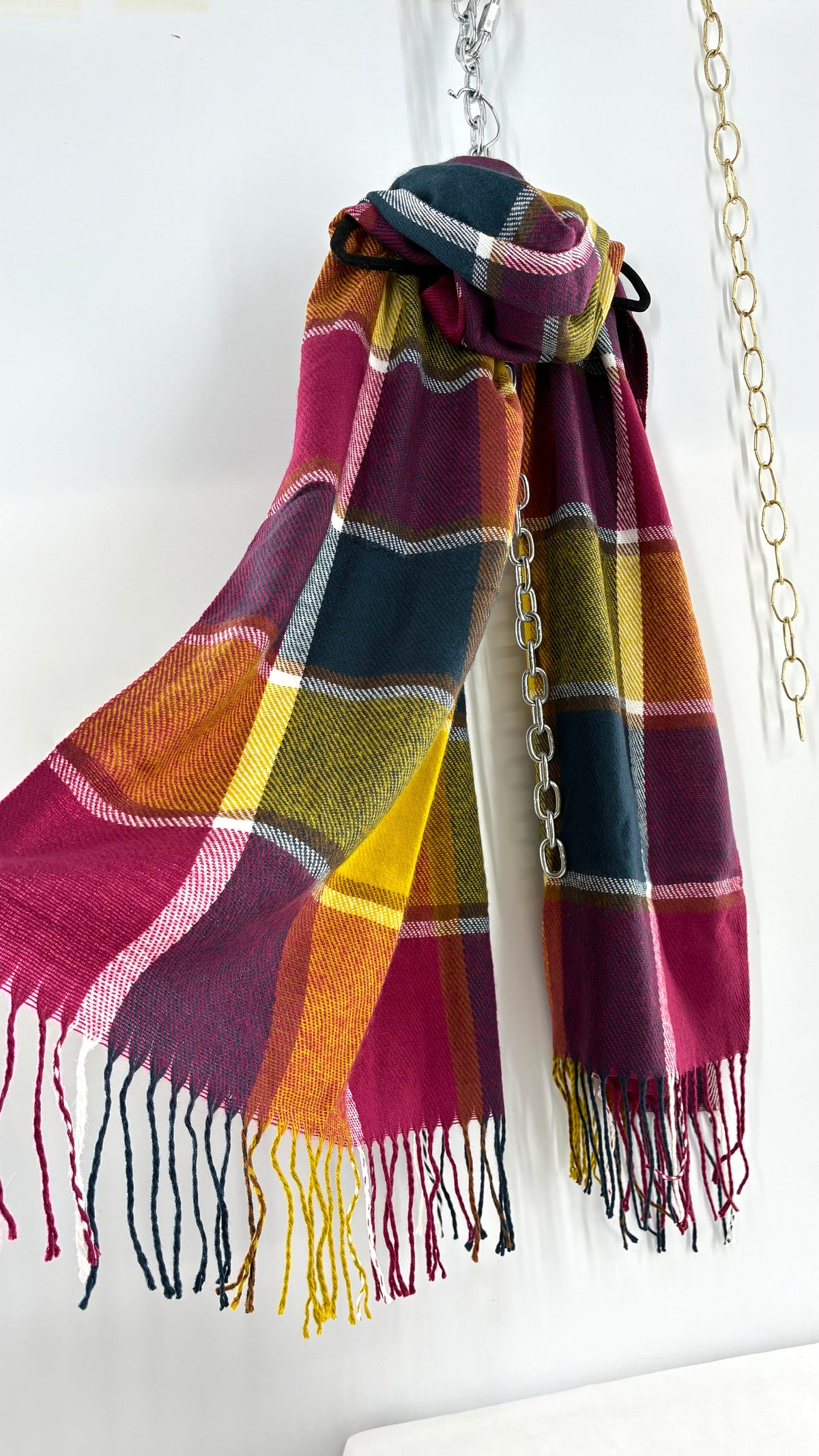 Vintage Autumnal Jewel Toned Plaid Scarf
