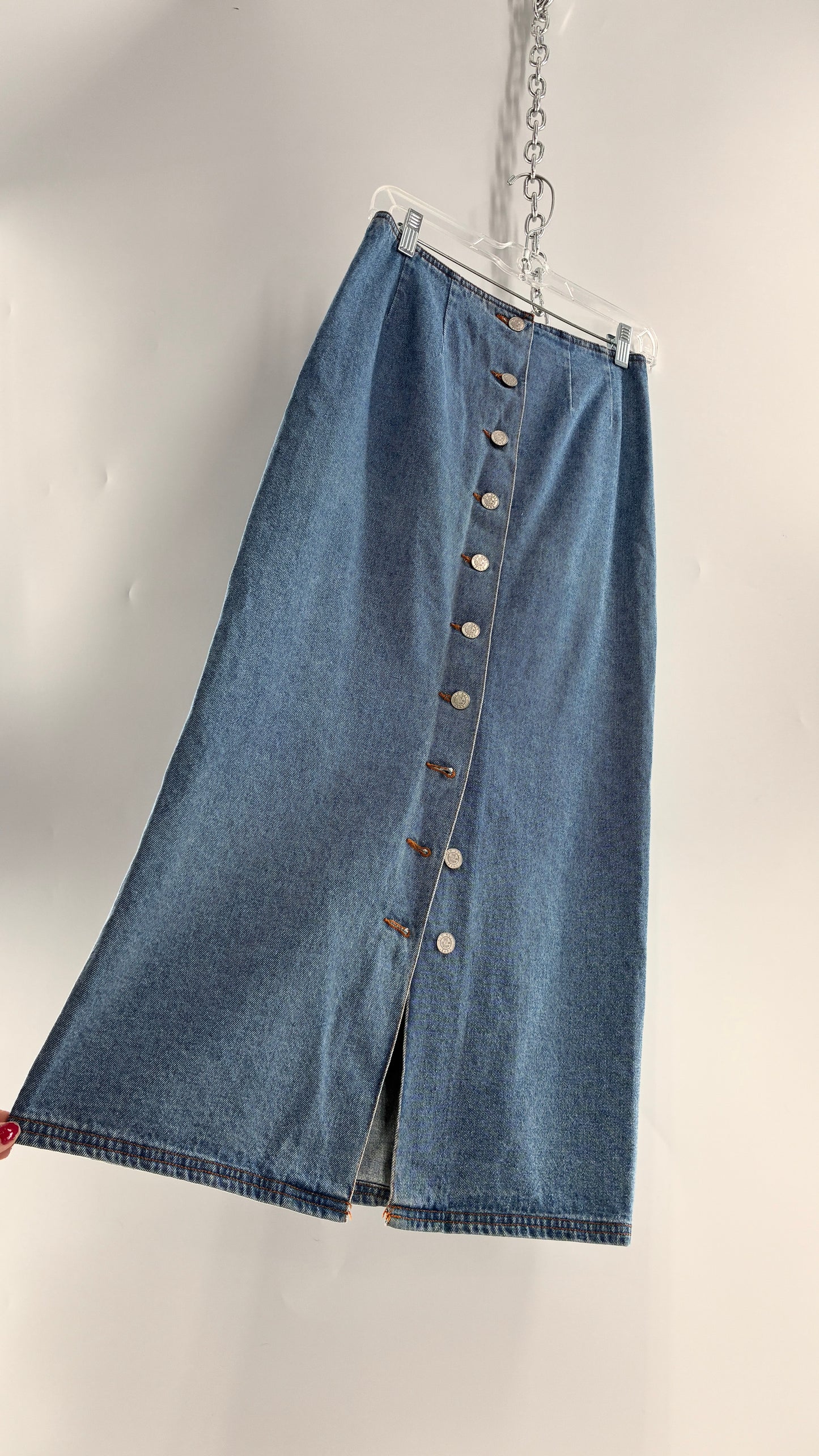 Vintage Old Navy Button Front Denim Jean Skirt (6)