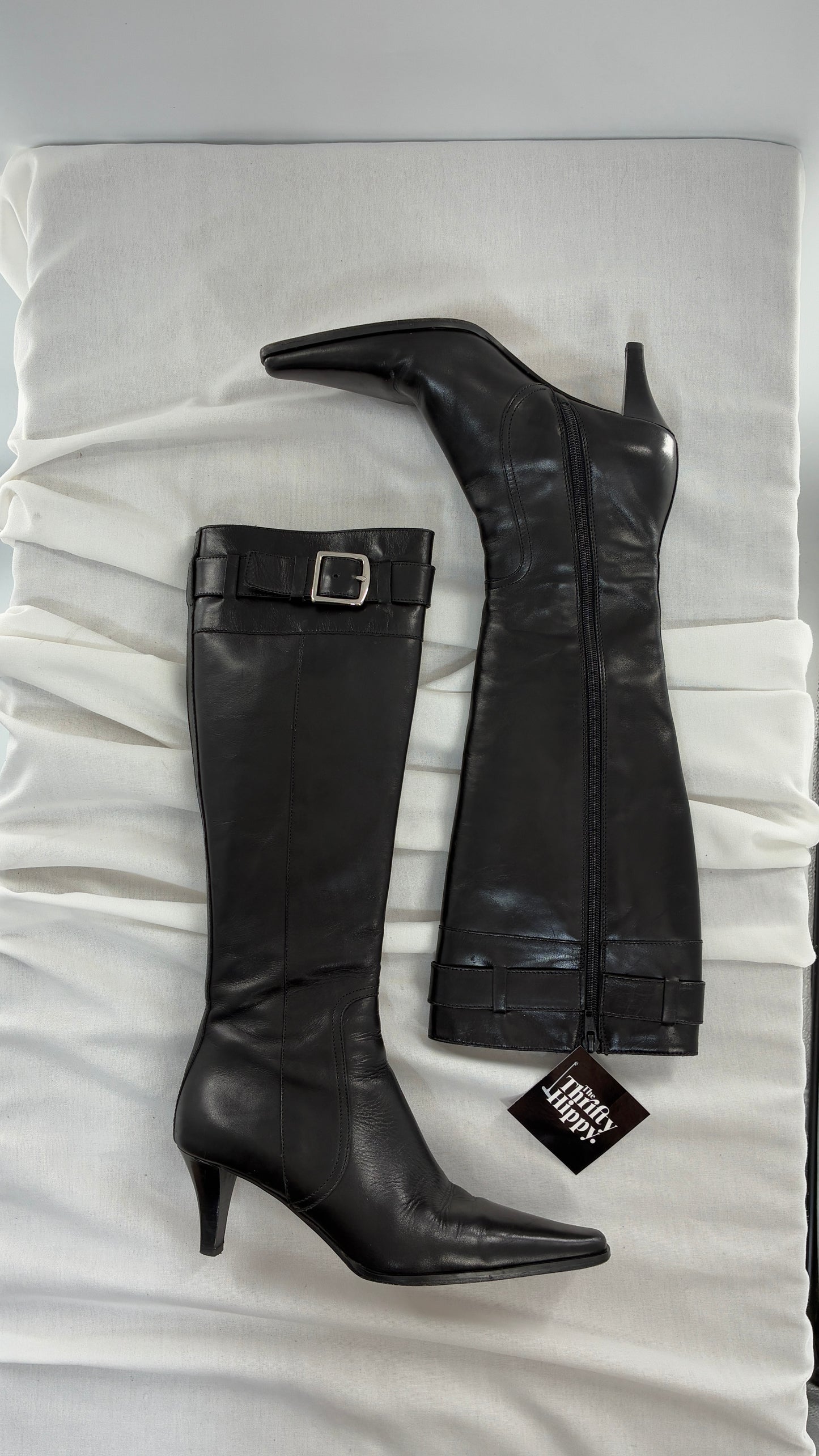 Vintage COACH Adrianna Black Leather Kitten Heel Knee High Boots (7.5)