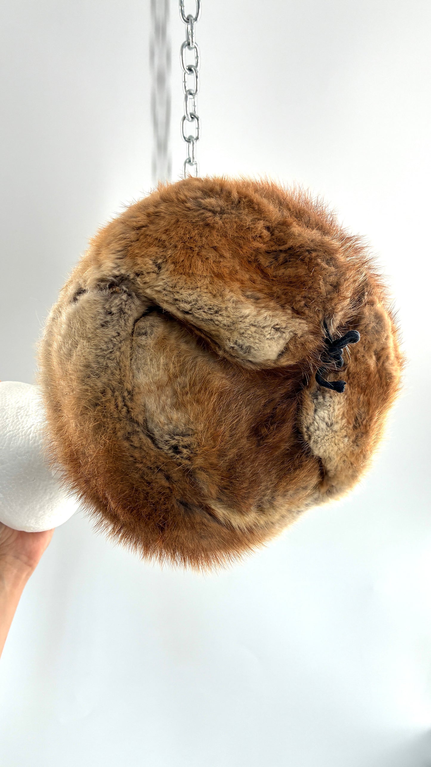 Vintage 1950s Genuine Fur Pill Box/Aviator Hat with Quilted Interior