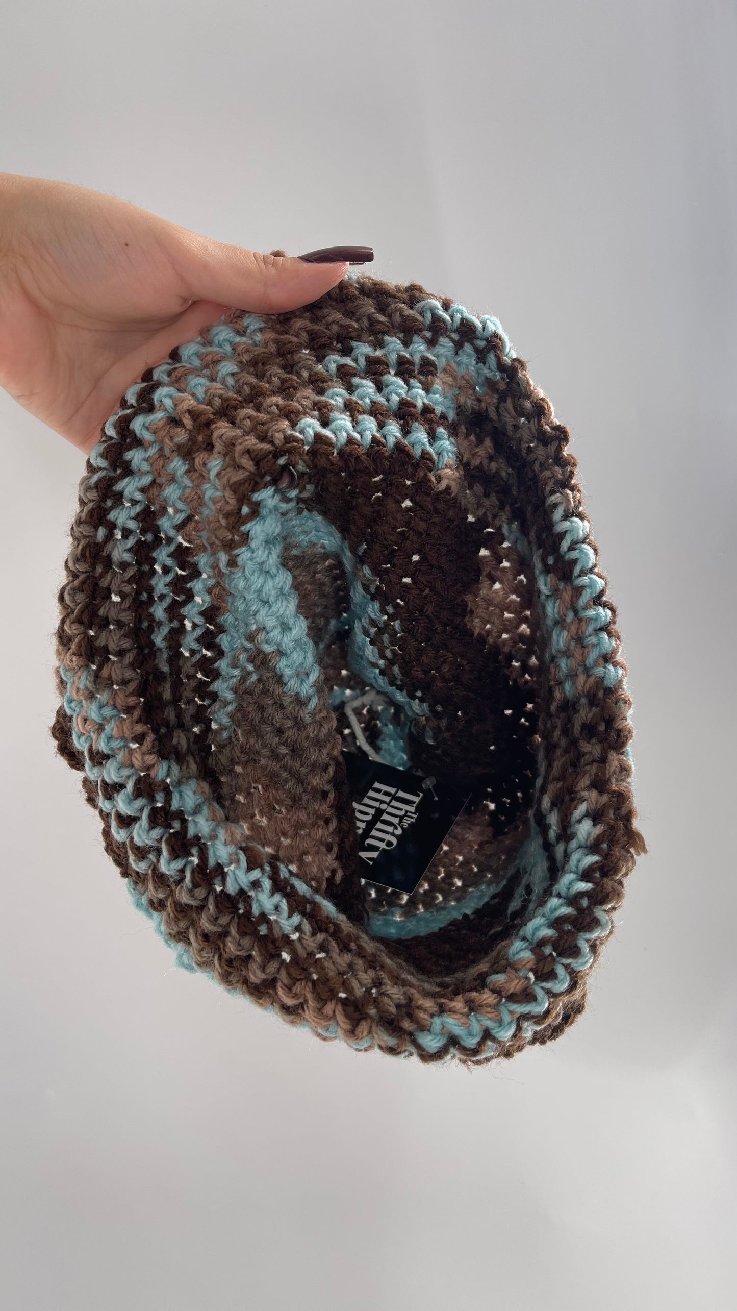 Vintage Hand knit Bucket Hat Blue/Brown