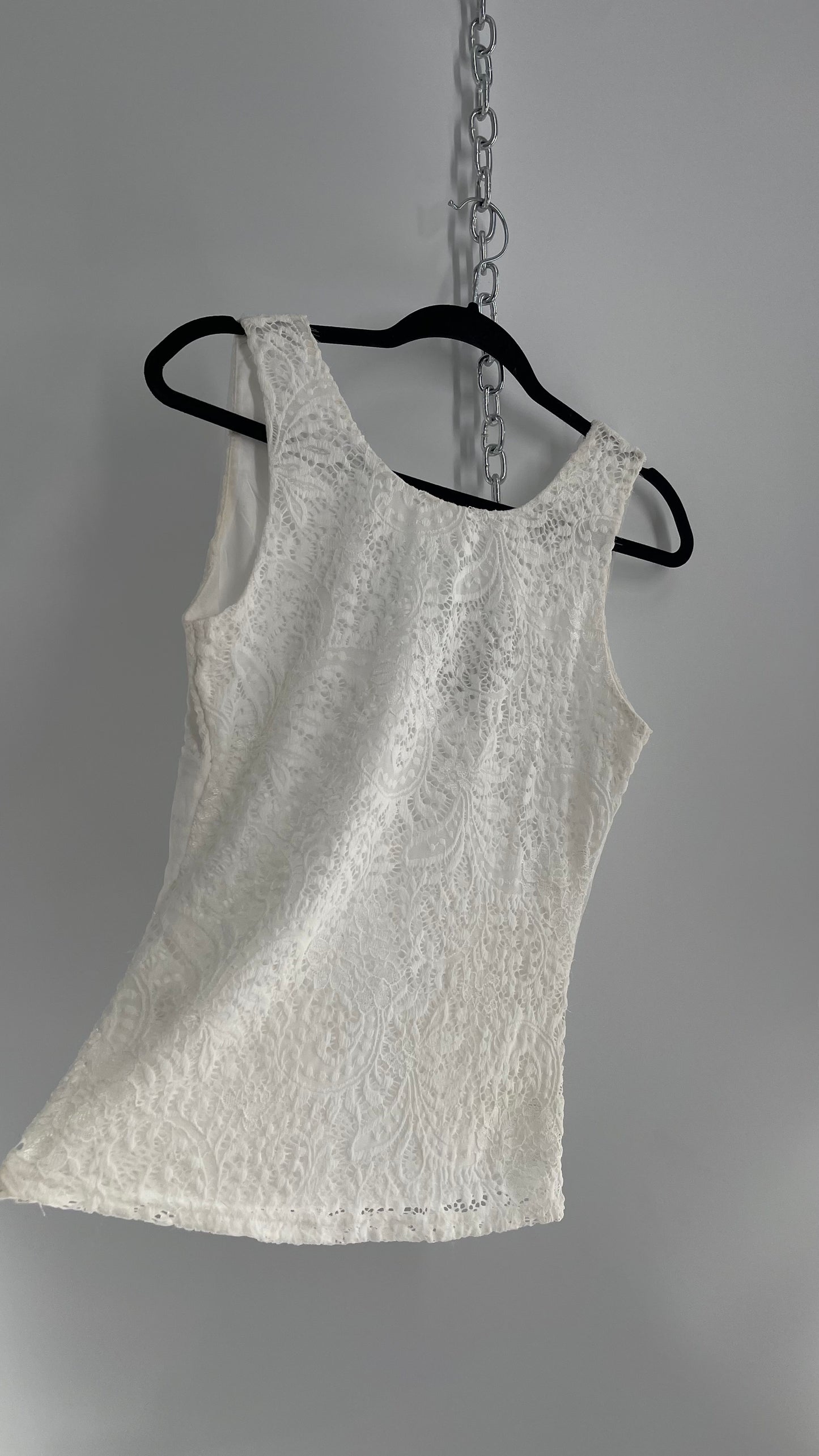 Vintage 1990s VENUS White Lace Ruched Bust Tank (Small)