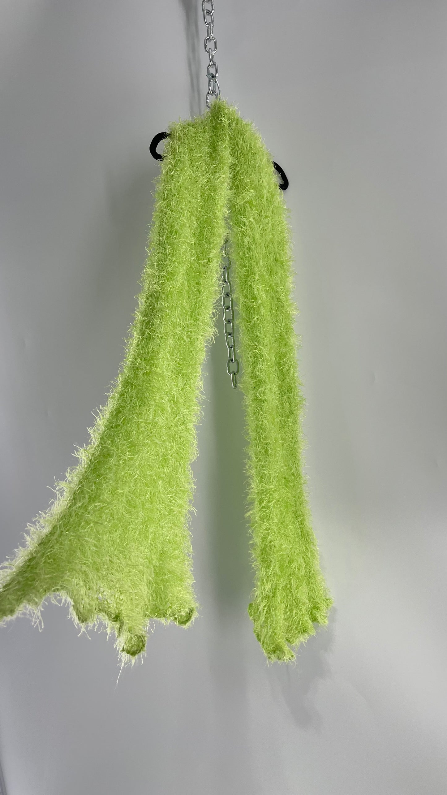 Vintage Green Knit Fuzzy Scarf
