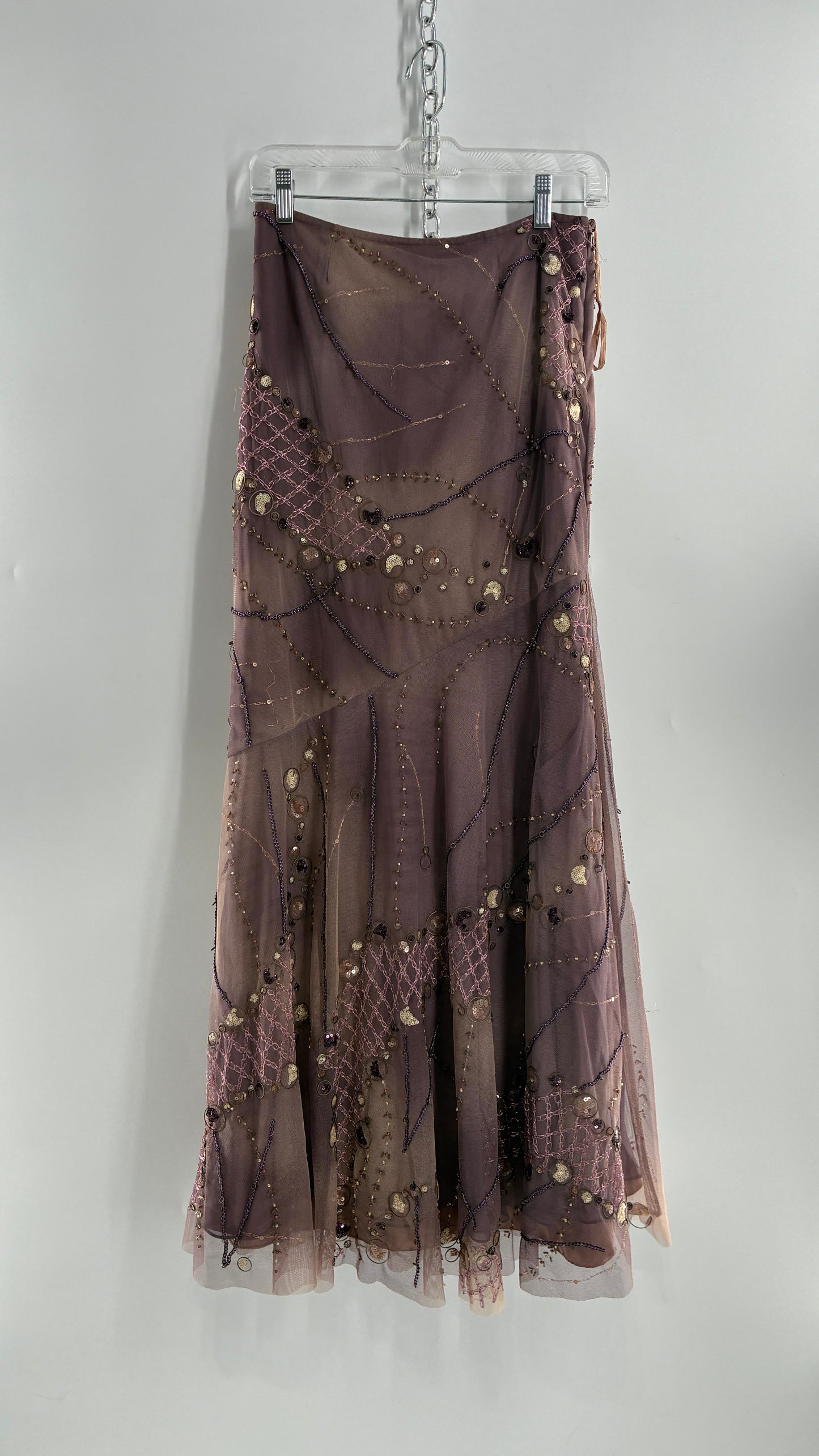 Vintage ALBERTO MAKALI Completely Embroidered and Beaded Maxi Asymmetric Dusty Purple Skirt (4)