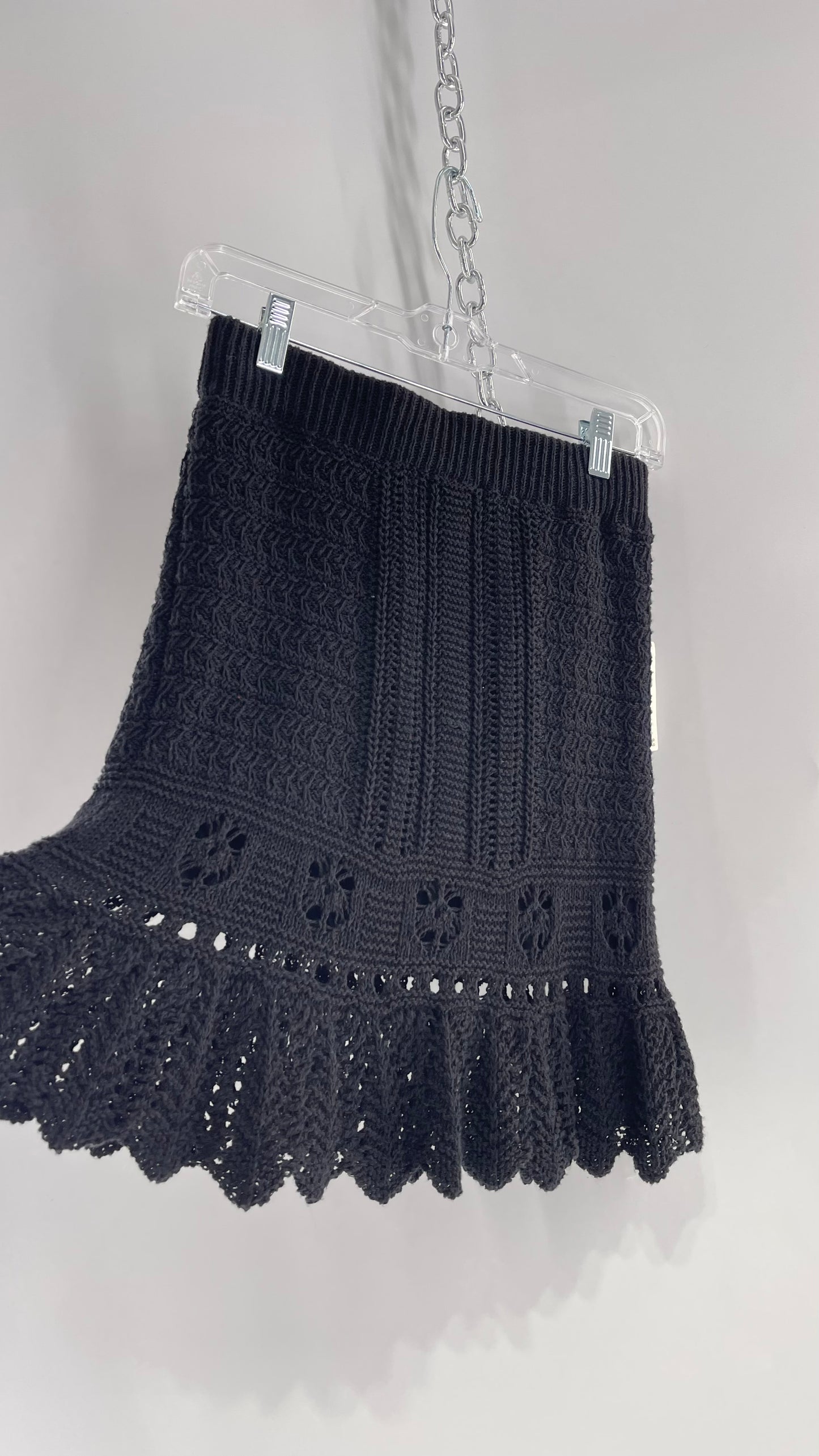 Anthropologie Black Crochet Knit Mini Skirt with Tags Attached (Small)