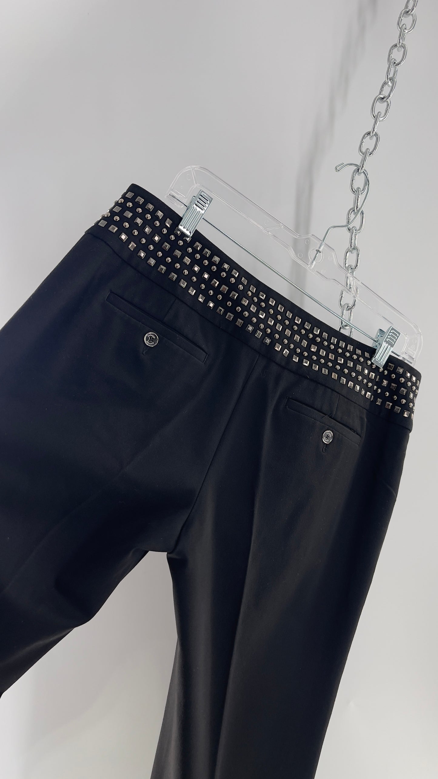 VINTAGE Express Black Low Waist Trouser with Studded Waistline and Kickflare Hem (8)