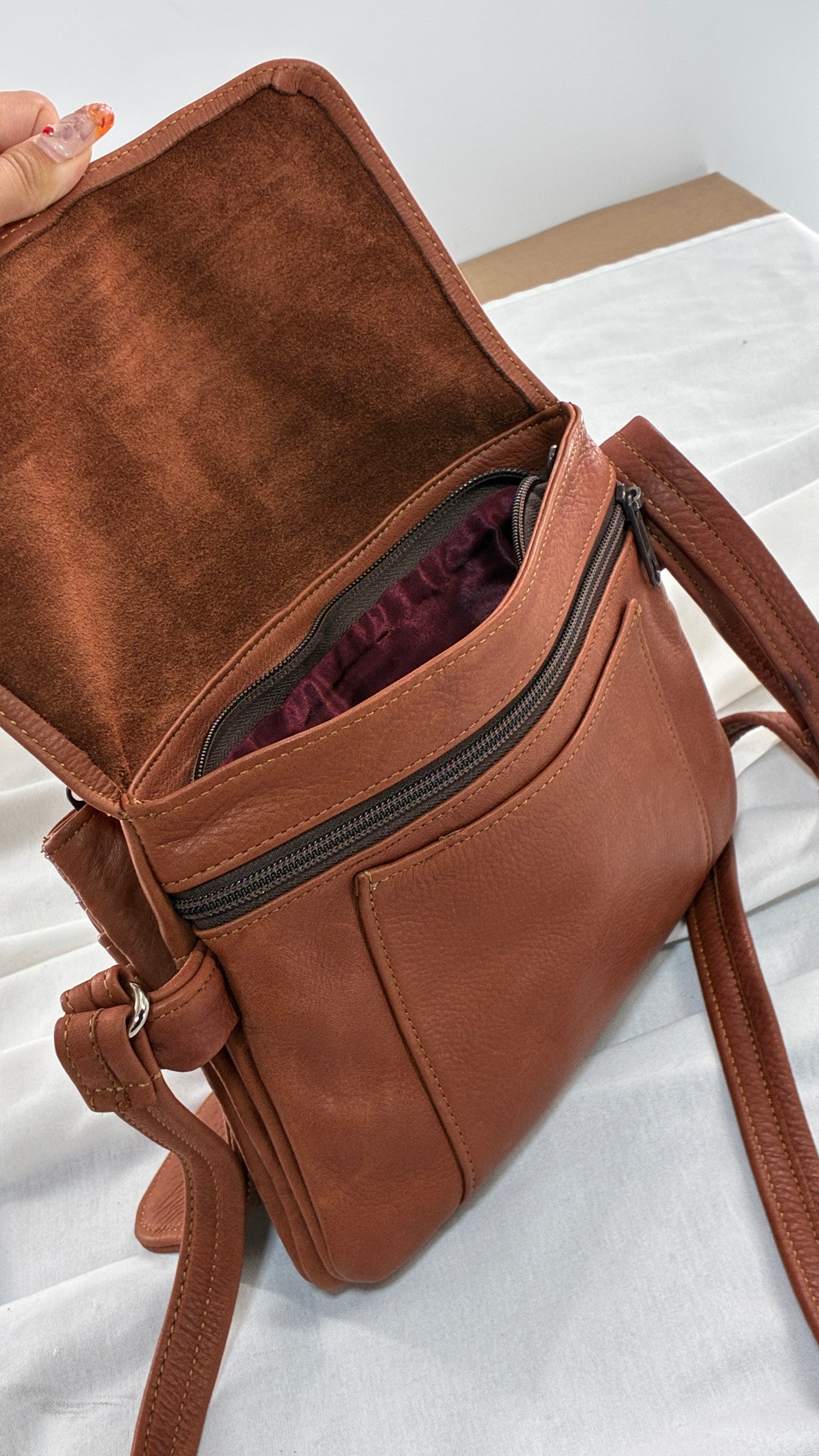 ELIE Genuine Leather Tulip Jr Handbag with Multiple Sections and Zippered Pockets
