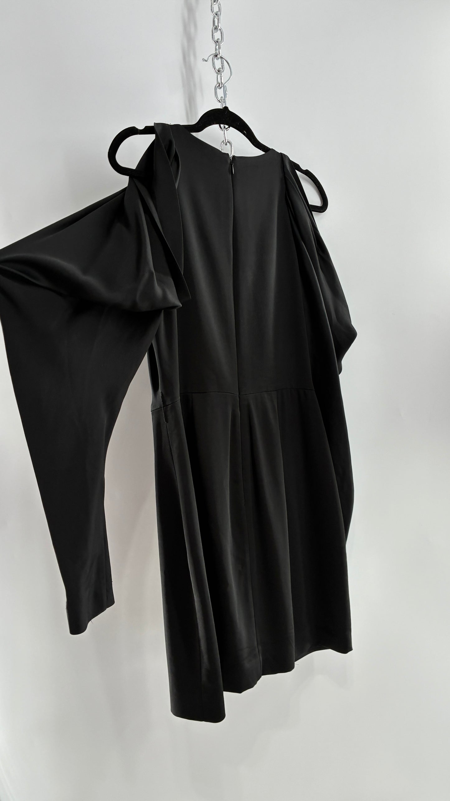 JONATHAN SIMKHAI Black Silky Mini Dress with Exaggerated, Draped Cold Shoulders (8)