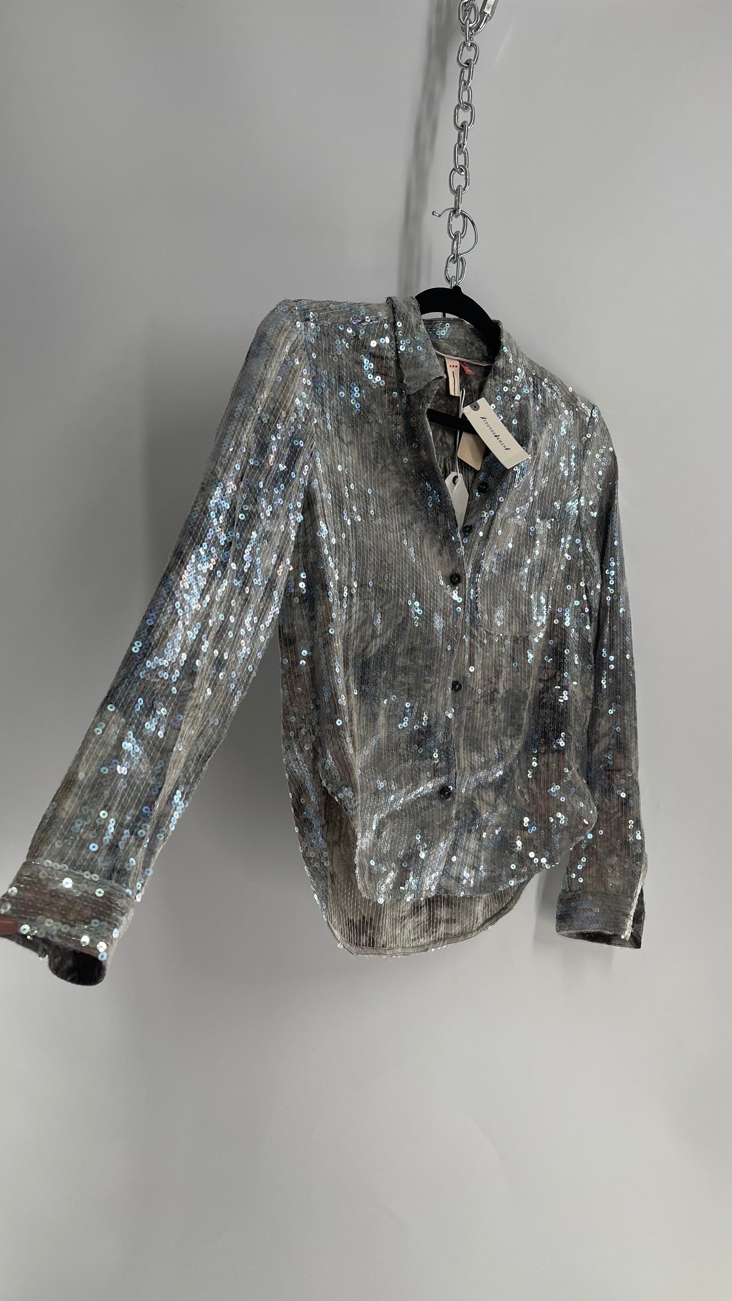 PILCRO Anthropologie Iridescent Sequin Grey Blue and Tags Attached (XXS)