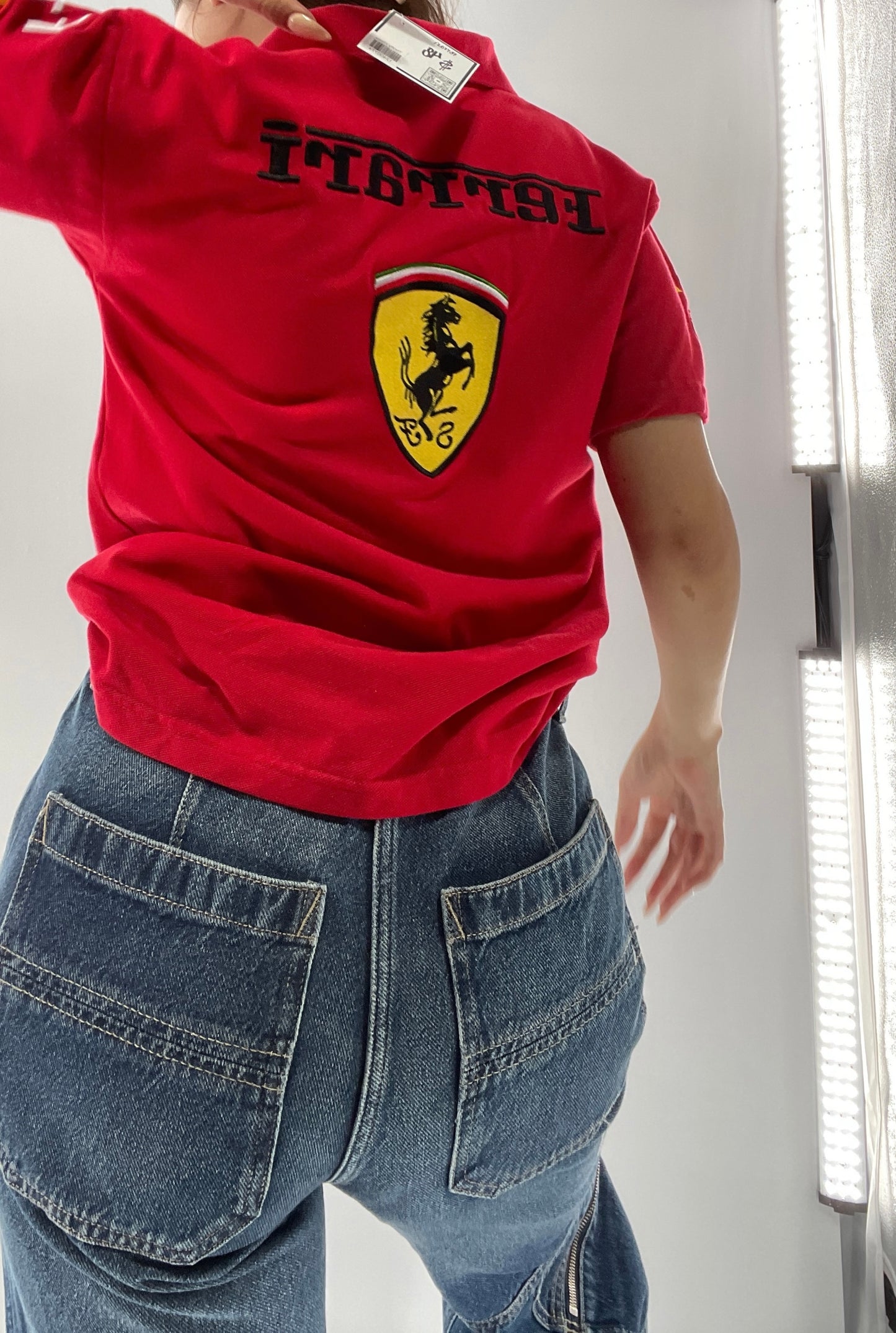 Vintage Red Ferrari Polo with Old School Logo Embroidery  (S)