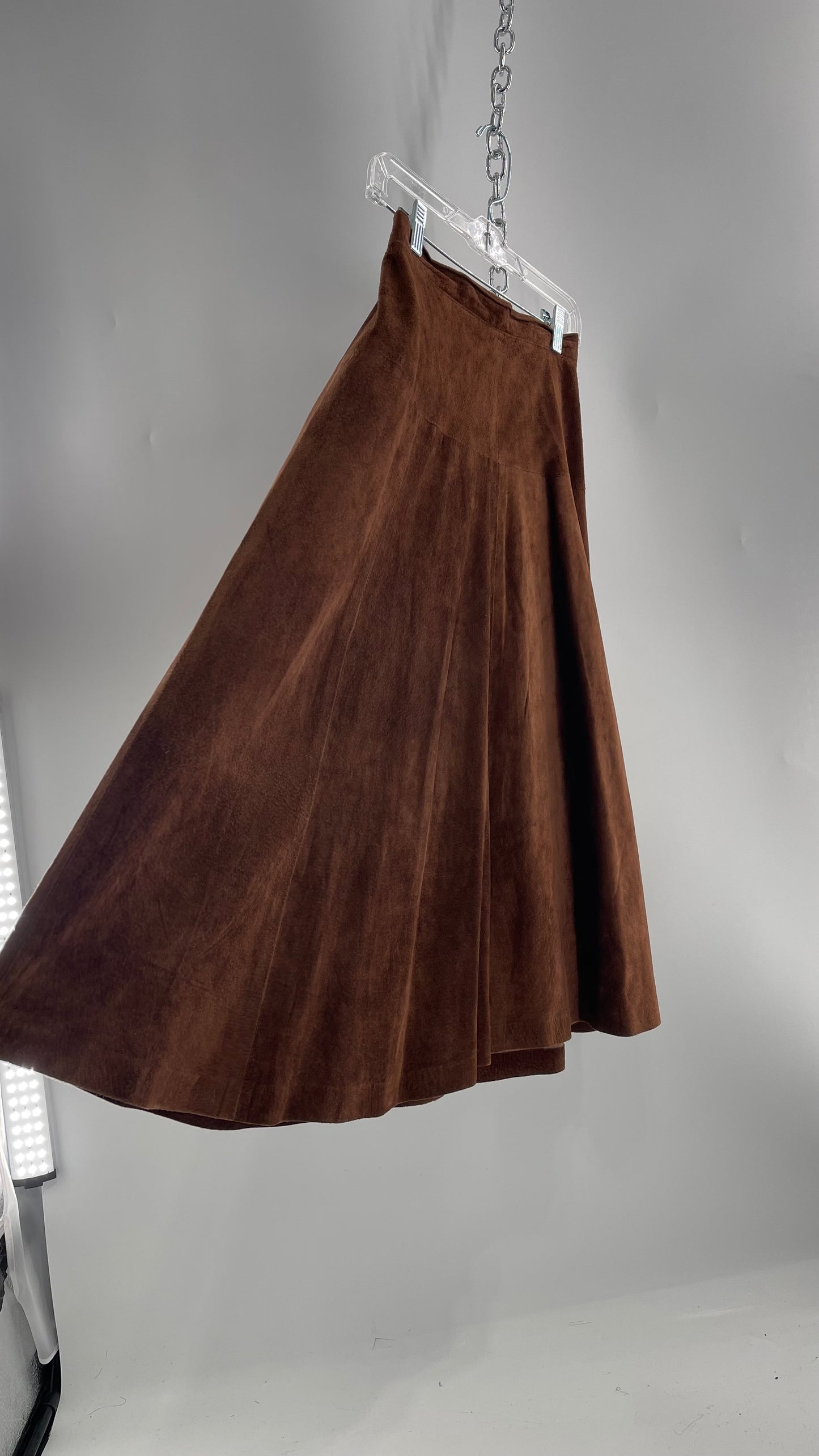 Vintage Imported Leather FIRENZE Santa Barbara Saks Fifth Avenue Brown Suede Leather Skirt (Medium)