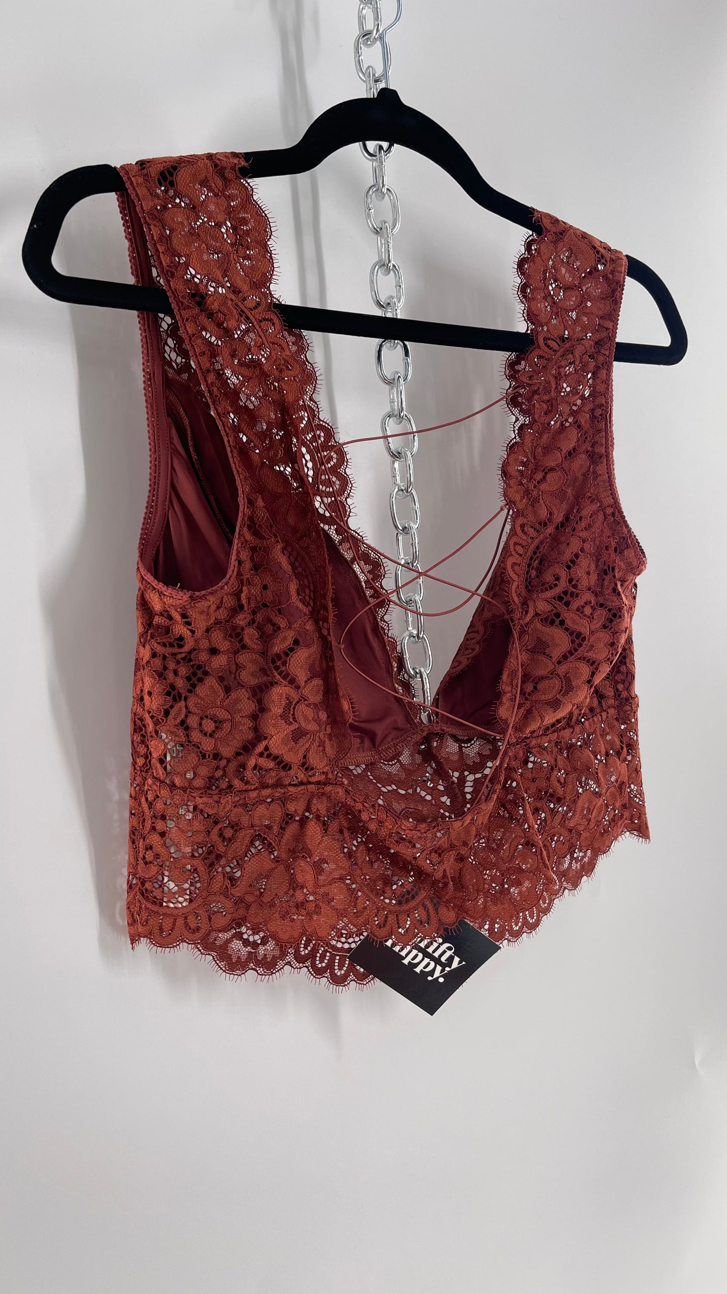 Intimately Free People Copper/Rust Lace Bralette with Lace Up Back (Large)