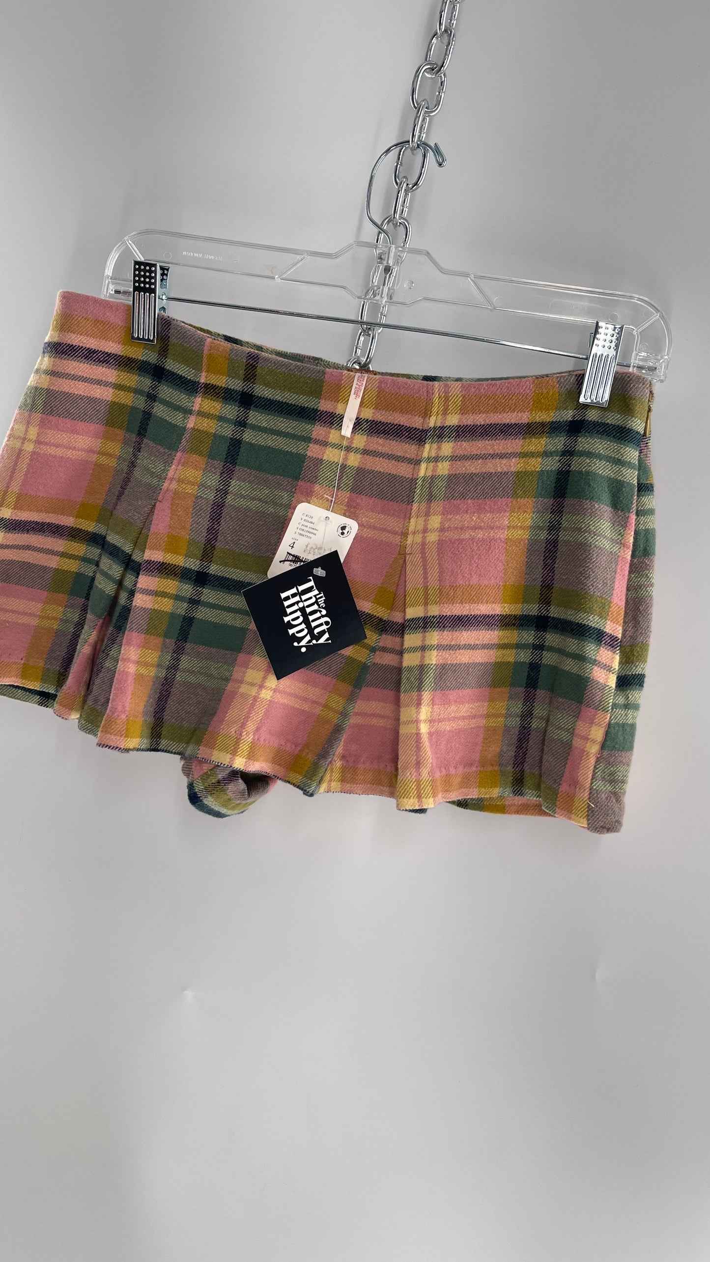 Free People Pink Plaid Pleated Micro Mini Skort with Tags Attached (4)