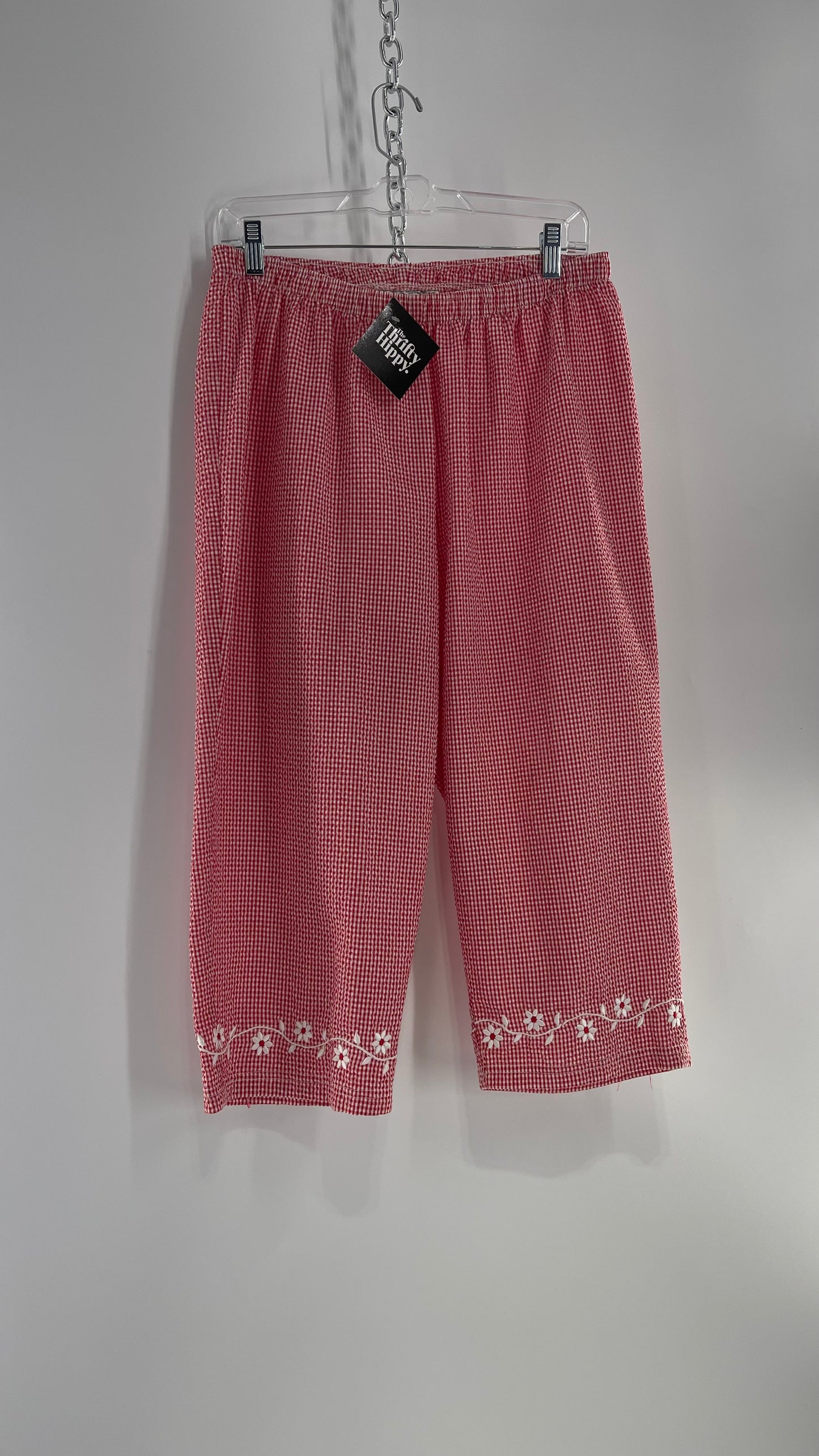Vintage Red and White Gingham Picnic Cropped Pants (L)