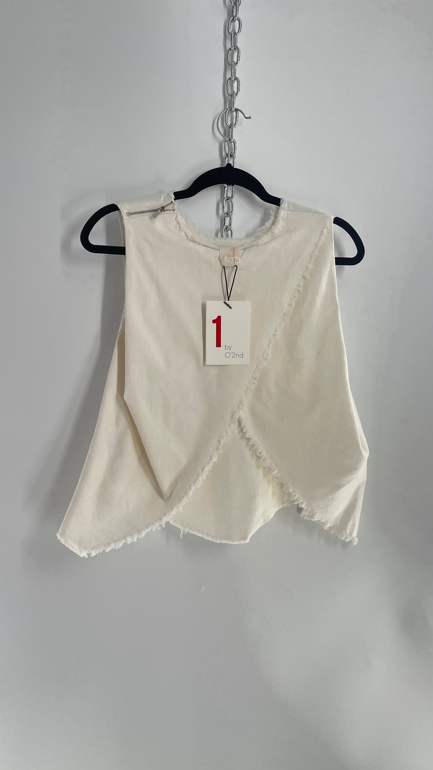 Anthropologie 1 by 0’2nd White Denim Sleeveless Cross Over Back Top with Tags Attached (2)