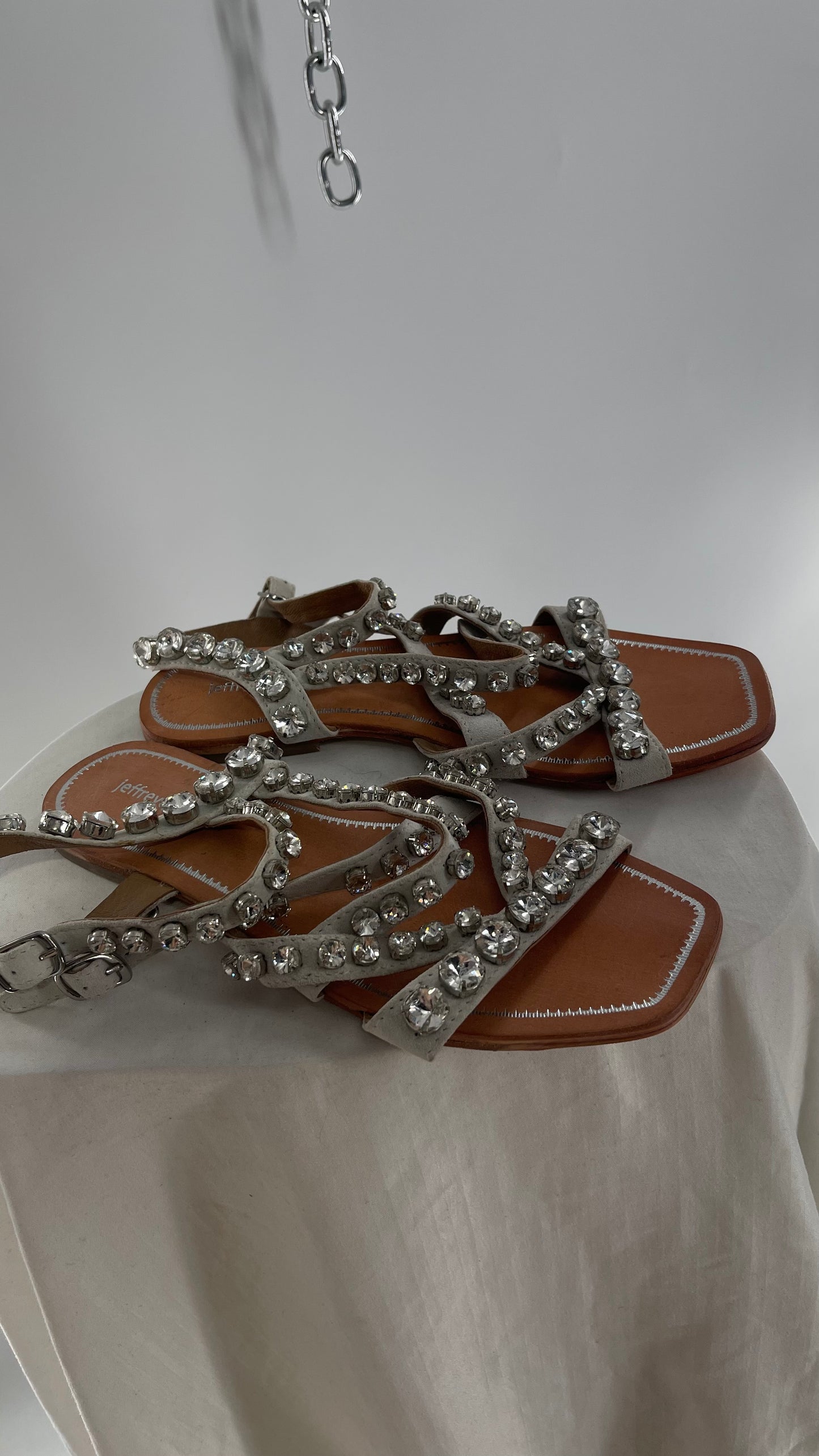 Jeffrey Campbell Gray Strappy Suede Sandal with Crystals/Rhinestones/Gemstones (7)