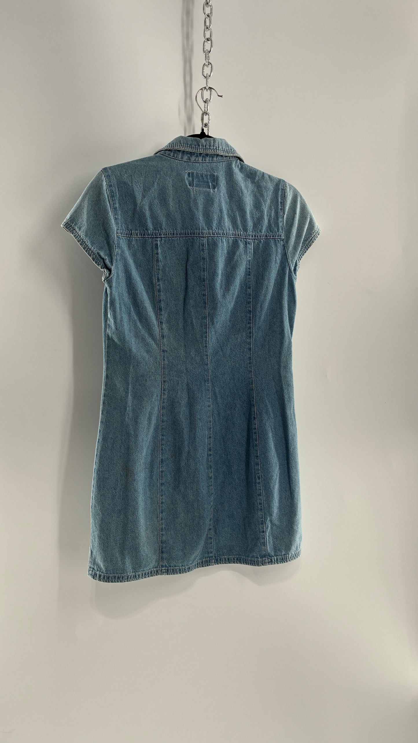 Vintage VINTAGE BLUE Light Wash Denim Button Front Micro Mini Dress (7)