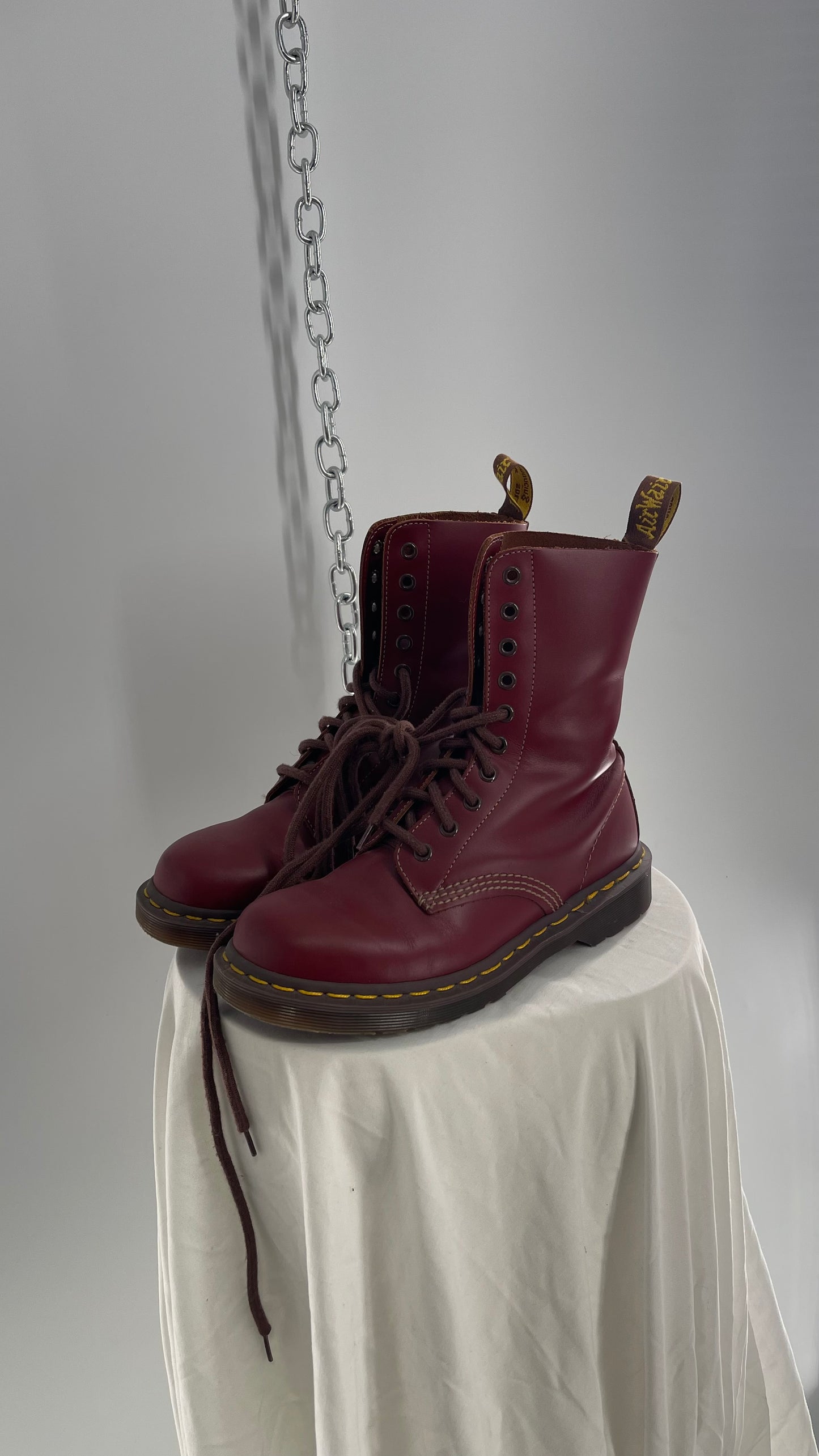 Vintage Dr. Martens 1490 10 Eyelet Burgundy/Maroon Red English Boots (Men’s 5)