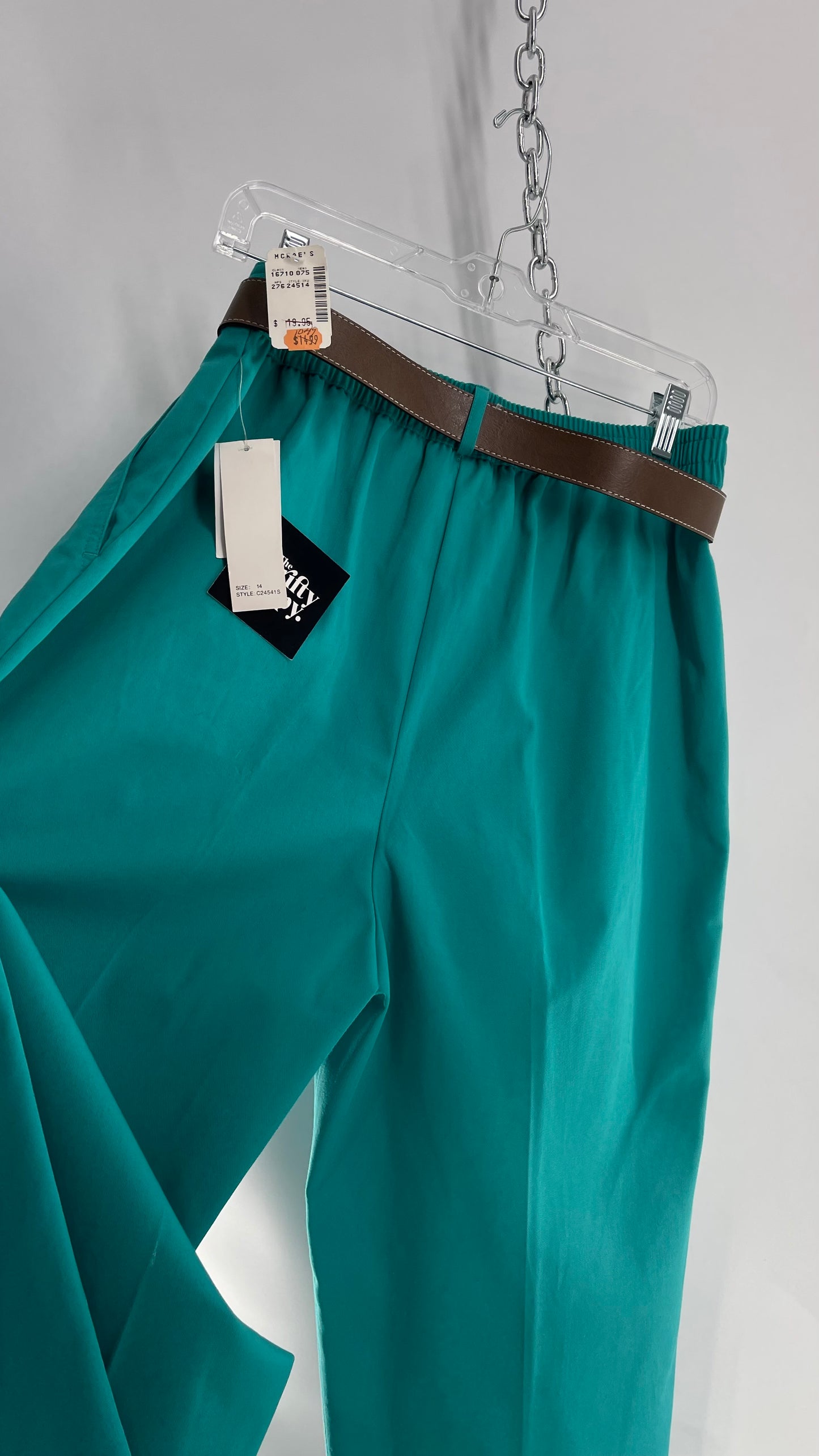 Vintage 80s Teal Deadstock Trouser with Coin Pouch Pocket with Built in Belt (14)