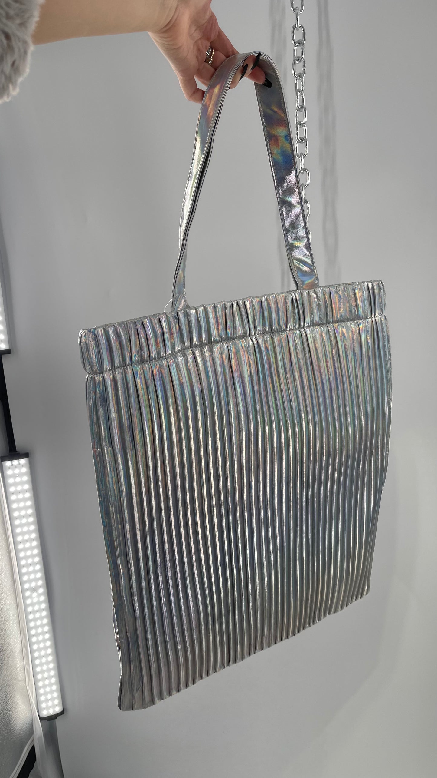 Urban Outfitters Silver Iridescent Fluted Tote Bag