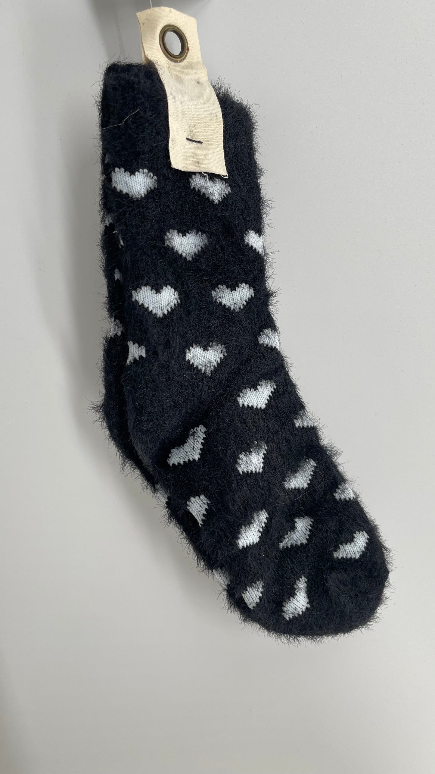 Free People Black White Fuzzy Heart Patterned Socks