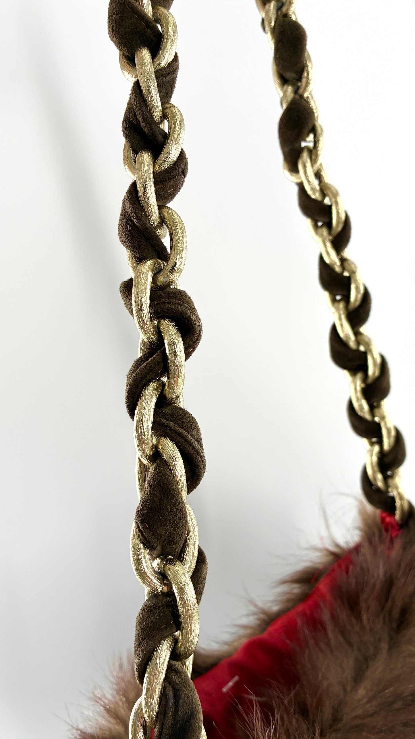 Vintage Handmade Genuine Fur Bag with Heavy Interlaced Gold Chain Strap