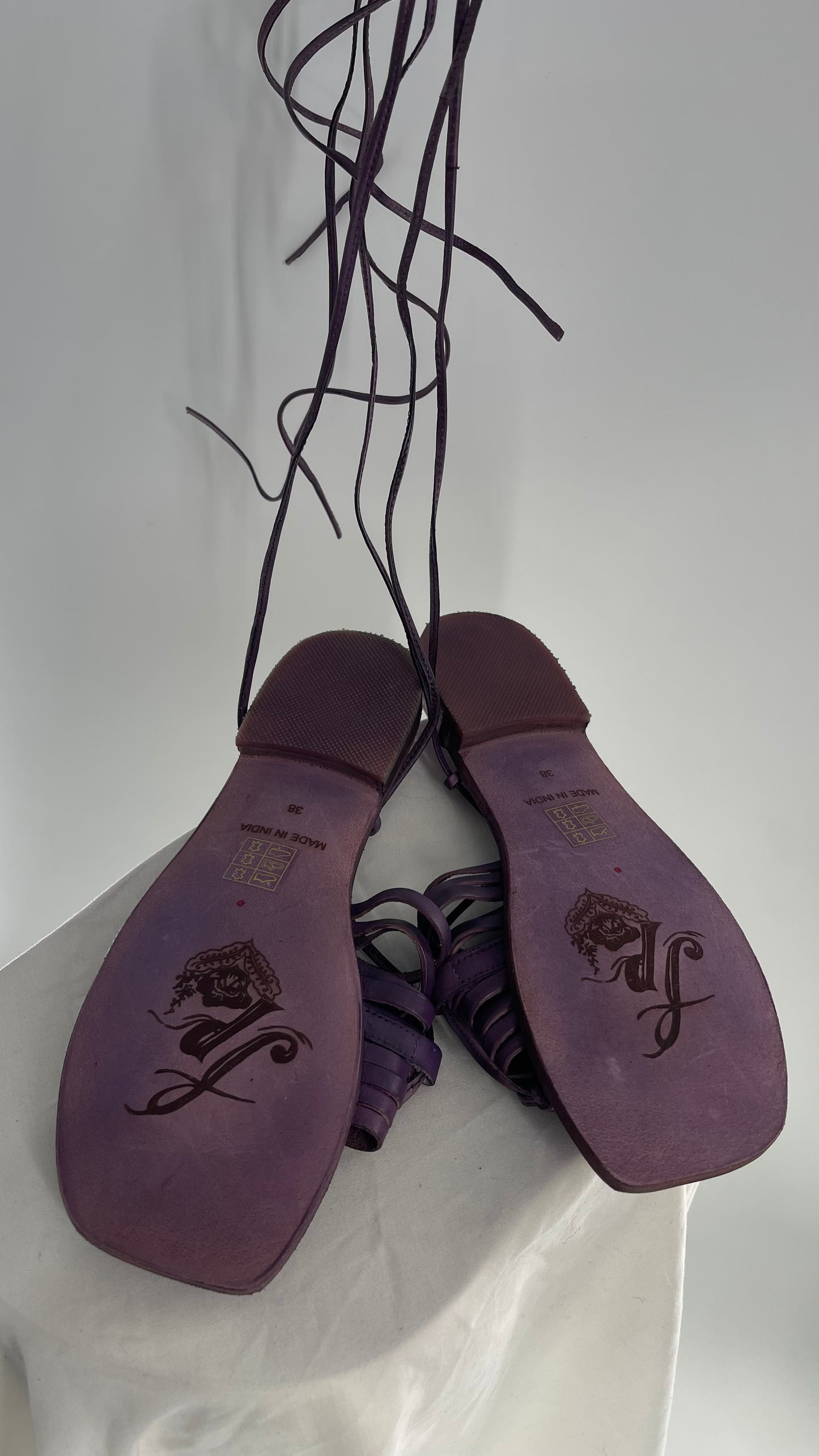 Free People Purple Cami Leather Wrap Around Gladiator Style Sandal  (38)