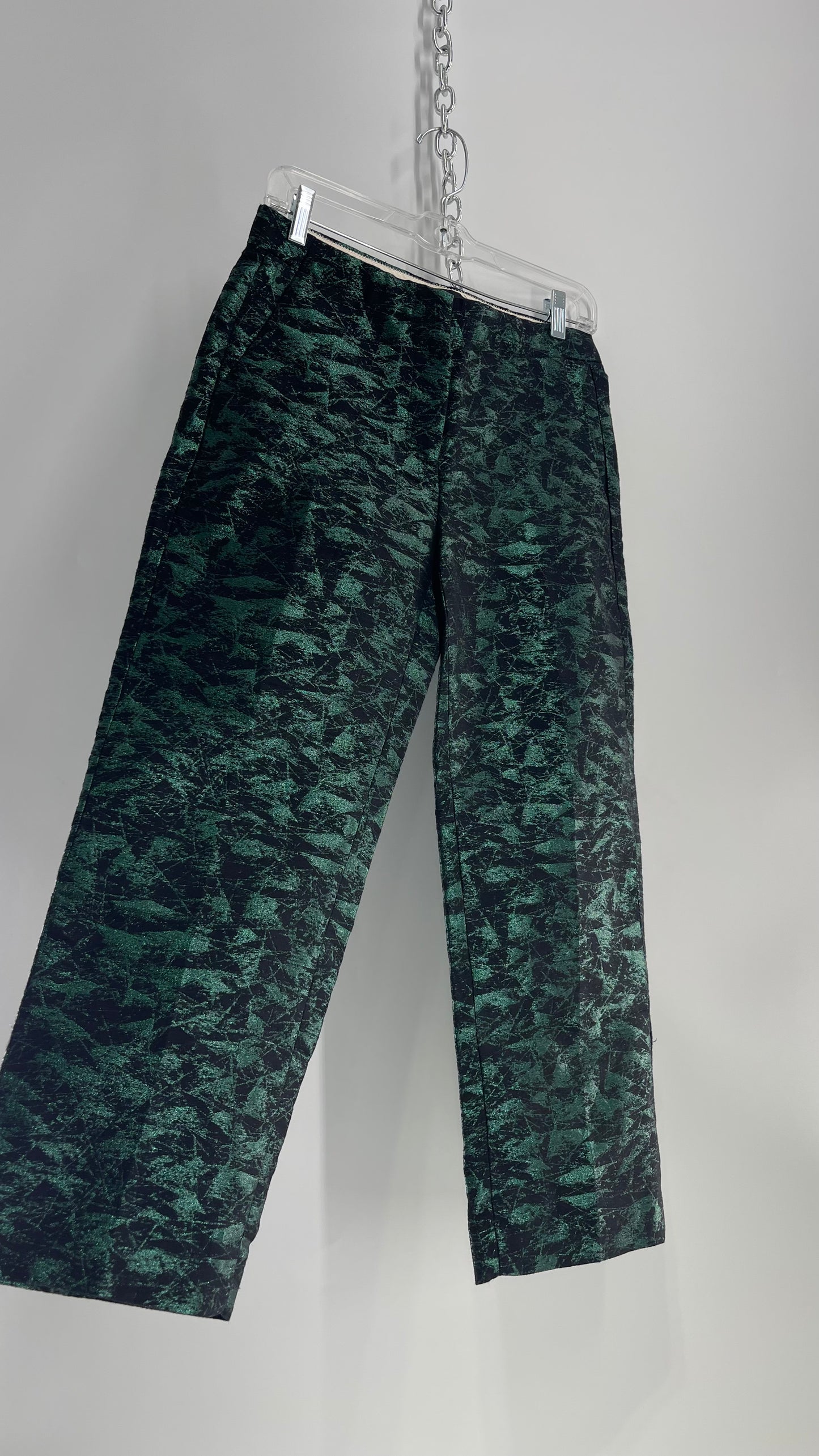 JCREW Metallic Jacquard Green and Black Trouser (2)