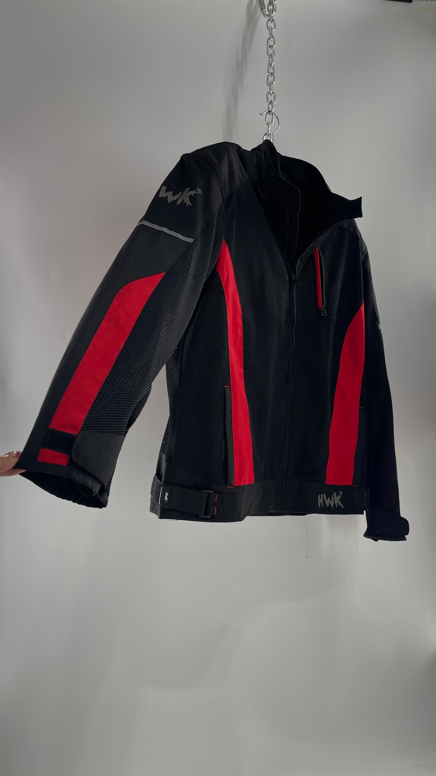 VINTAGE HWK Black/Red Motorcycle Riding Jacket with Padding (XXXL)