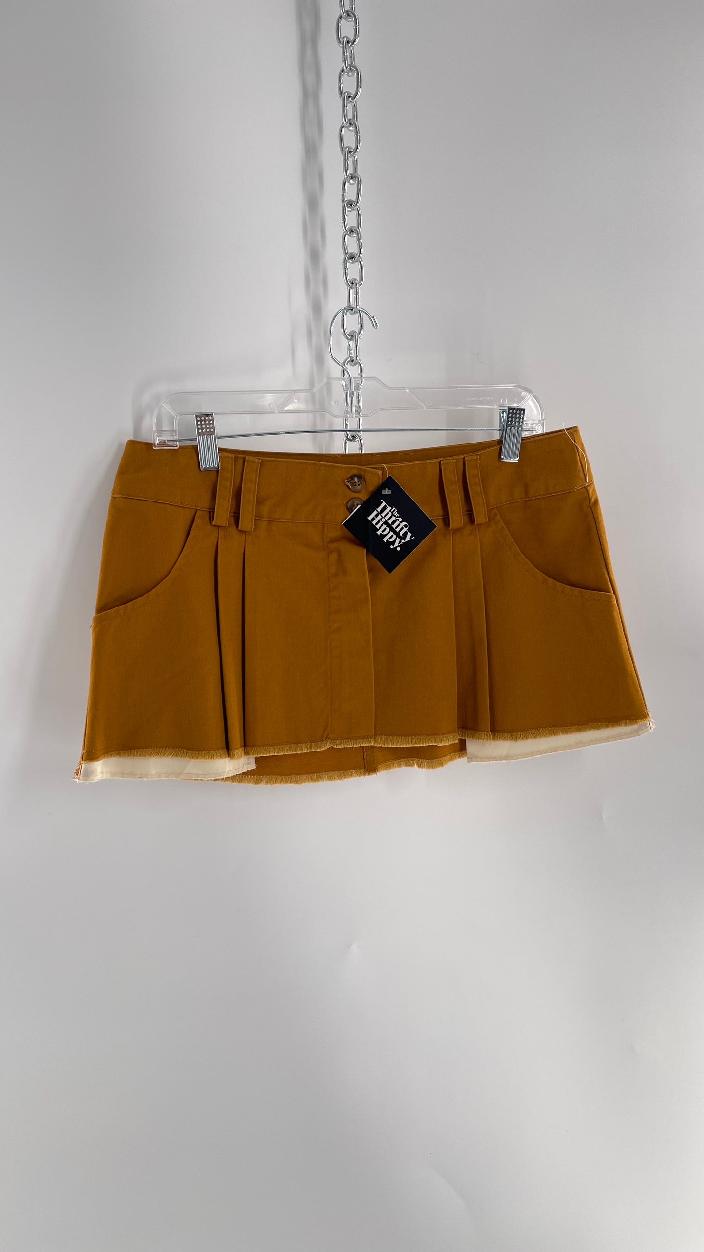 BDG Pumpkin Orange Pleated Mini Skirt with Exposed Pockets (Medium)