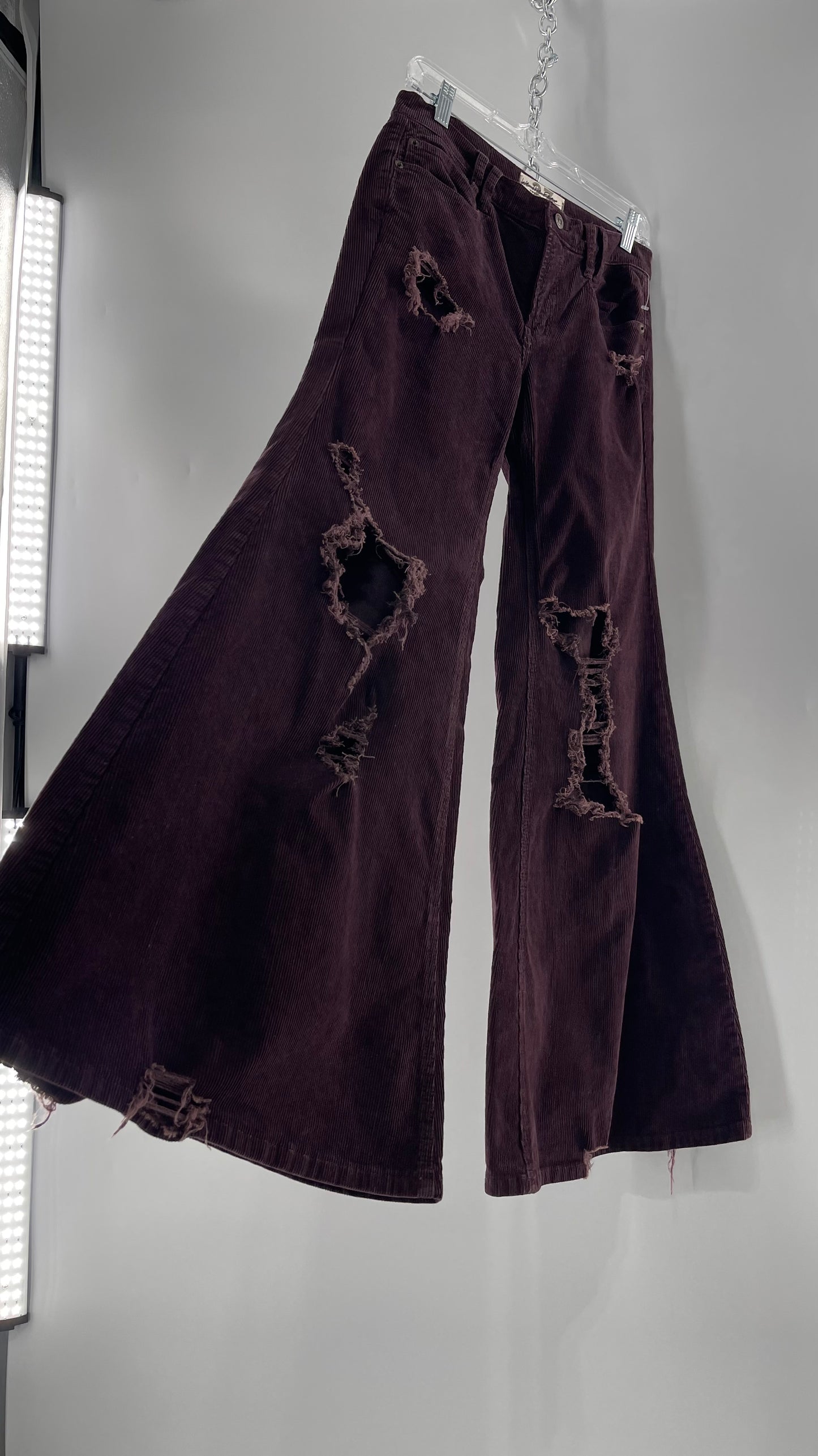 Free People Plum Corduroy Distressed Flare Bell Bottoms (27)