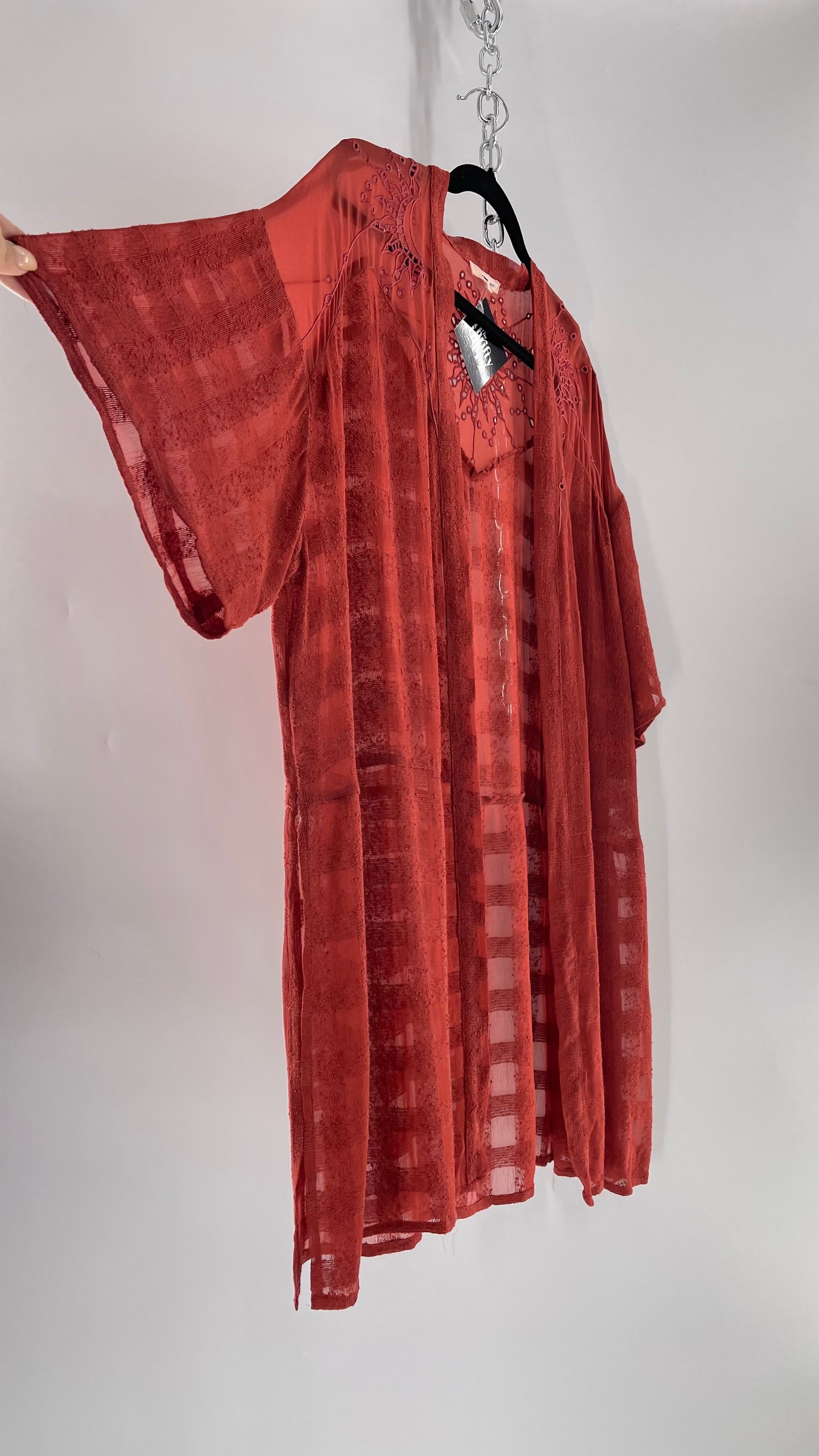 NFO Anthropologie Burnt Orange Cape With Embroidered Solstice Sun and Crescent Moon Designs (One Size)