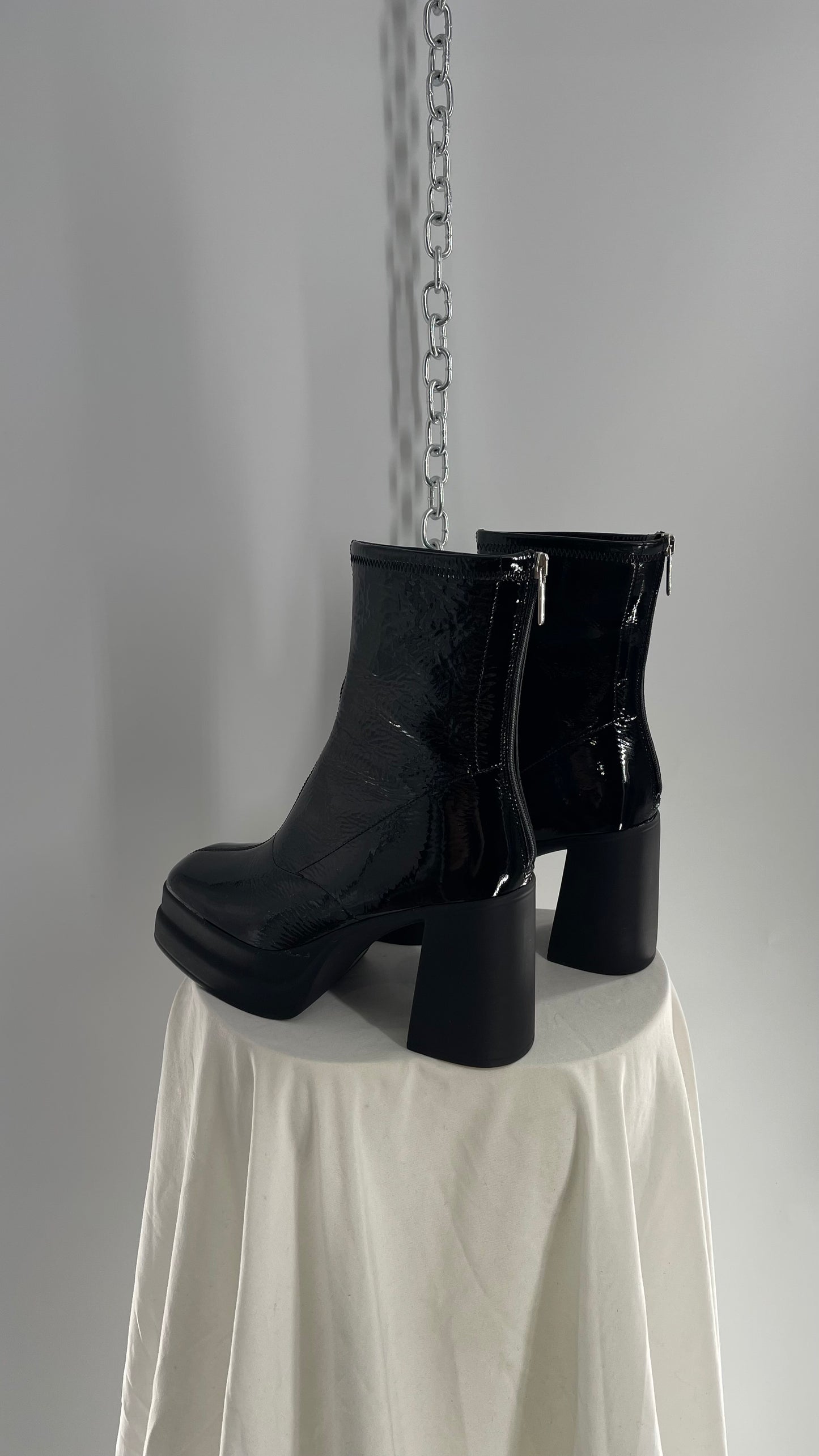 Free People Double Stack Platform Black Patent Leather Boot (38)