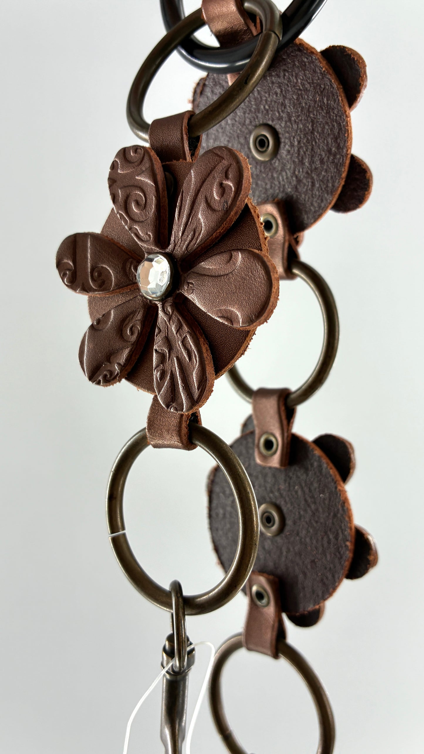 Vintage RELIC Brown Bronze Leather Flower Chain Belt with Rhinestones (M/L)