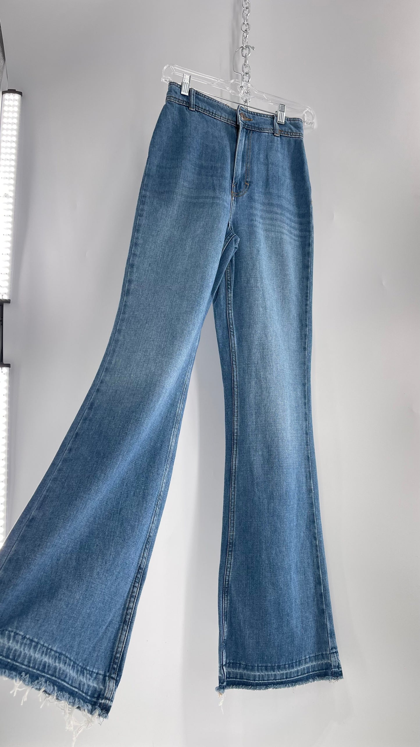 Free People Light Wash High Waisted Wide Leg Jeans (25)