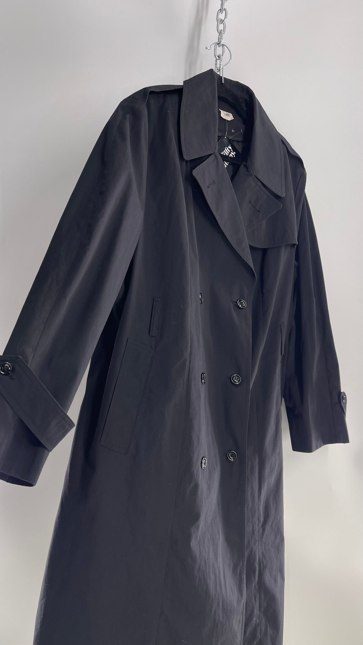 Vintage Black Industrial Style Canvas Trench Coat without Belt (Large)