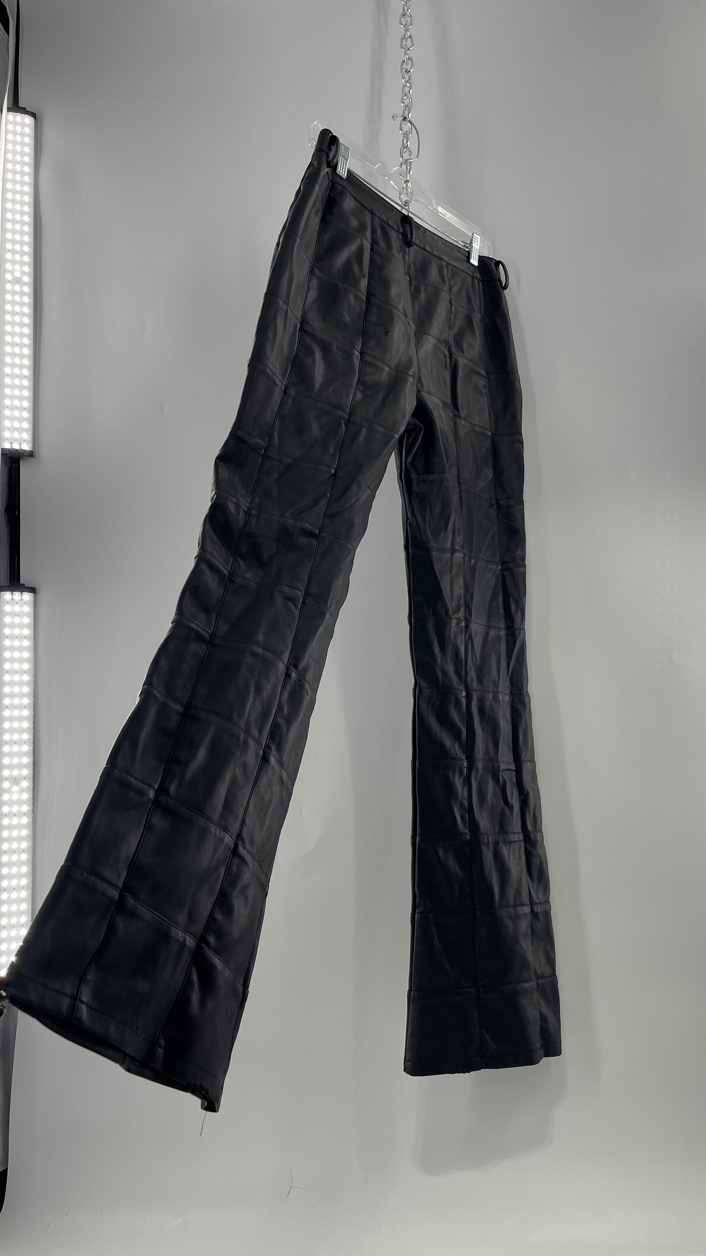MOTEL Black Faux Leather Checkered Kick Flares (XL)