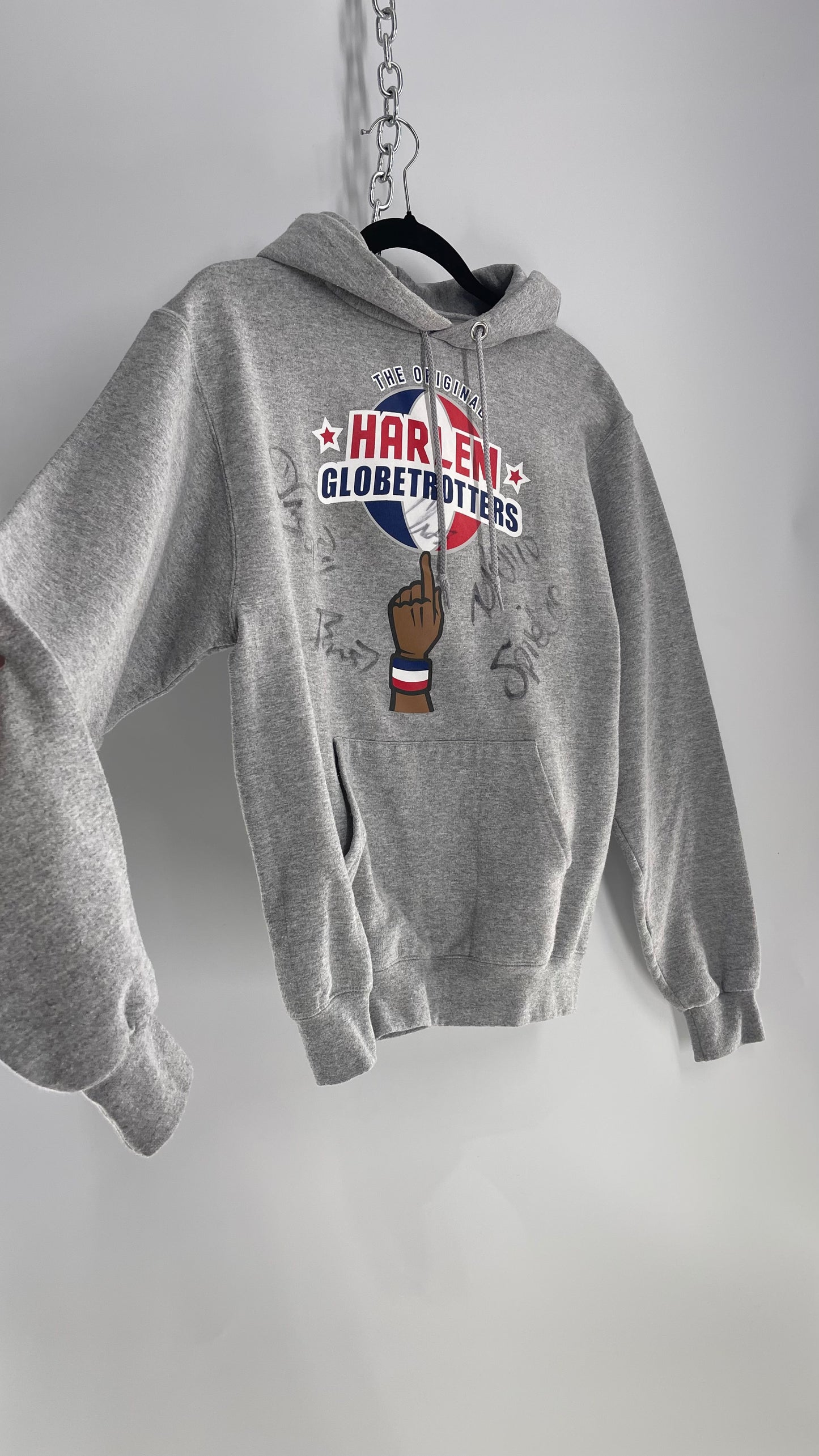 Vintage Signed Autographed Harlem Globe Trotters Grey Hoodie (Small)