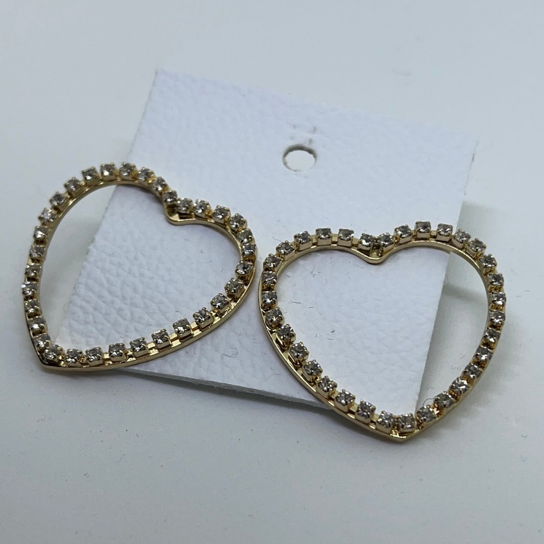 Free People Crystal Rhinestone Heart Gold Earring