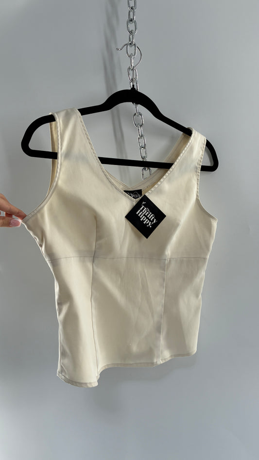 Vintage CROSSING POINTE 1990s Ivory Tailored Top with Side Zipper Closure (6MS)