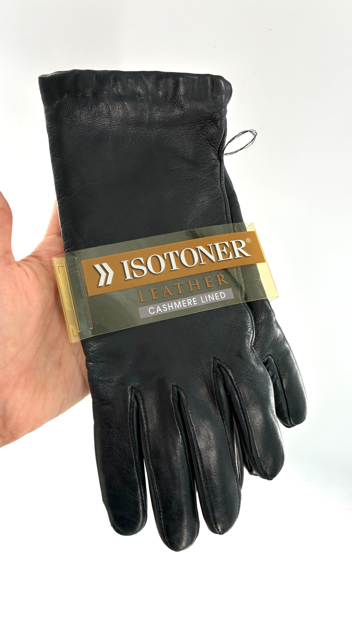 Vintage ISOTONER Deep Navy Leather Gloves with Cashmere Lining